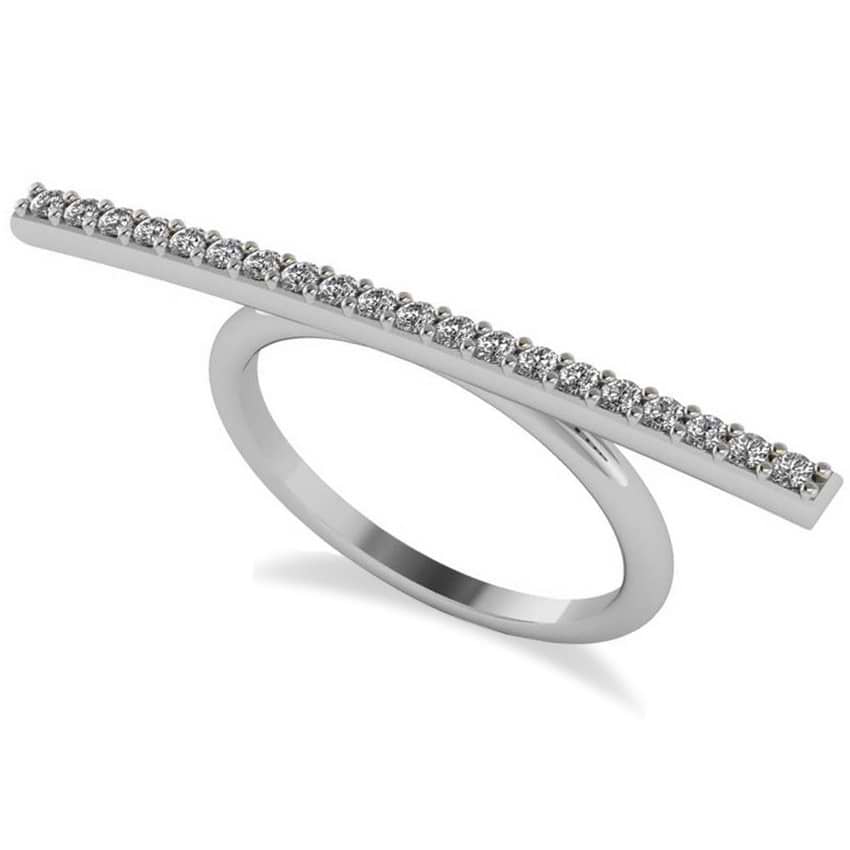 Horizontal Bar Ring with Diamond Accents 14k White Gold (0.30ct)