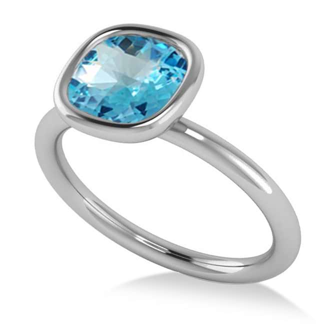 Cushion Cut Blue Topaz Solitaire Engagement Ring 14k White Gold (1.90ct)
