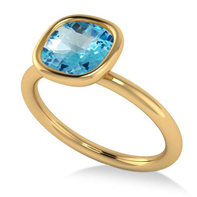 Cushion Cut Blue Topaz Solitaire Engagement Ring 14k Yellow Gold (1.90ct)