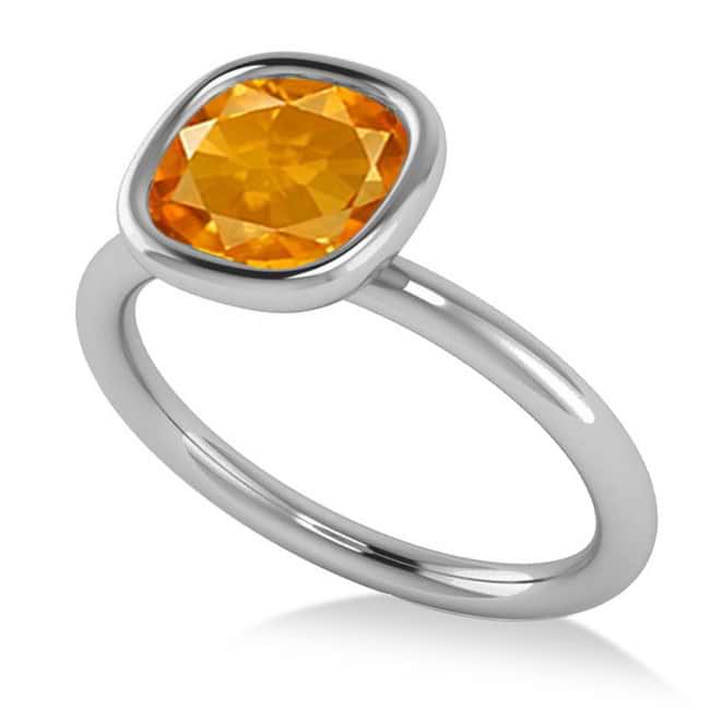 Cushion Cut Citrine Solitaire Engagement Ring 14k White Gold (1.90ct)