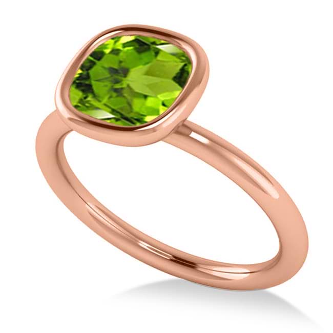 Cushion Cut Peridot Solitaire Engagement Ring 14k Rose Gold (1.90ct)