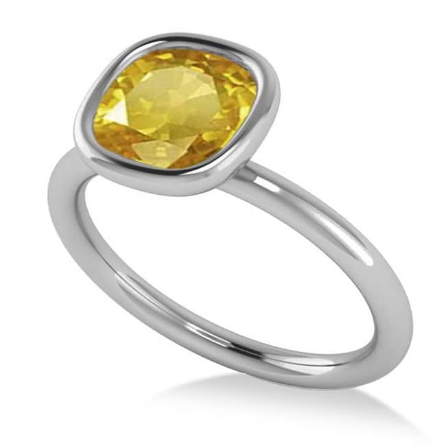 Cushion Cut Yellow Sapphire Solitaire Engagement Ring 14k White Gold (1.90ct)