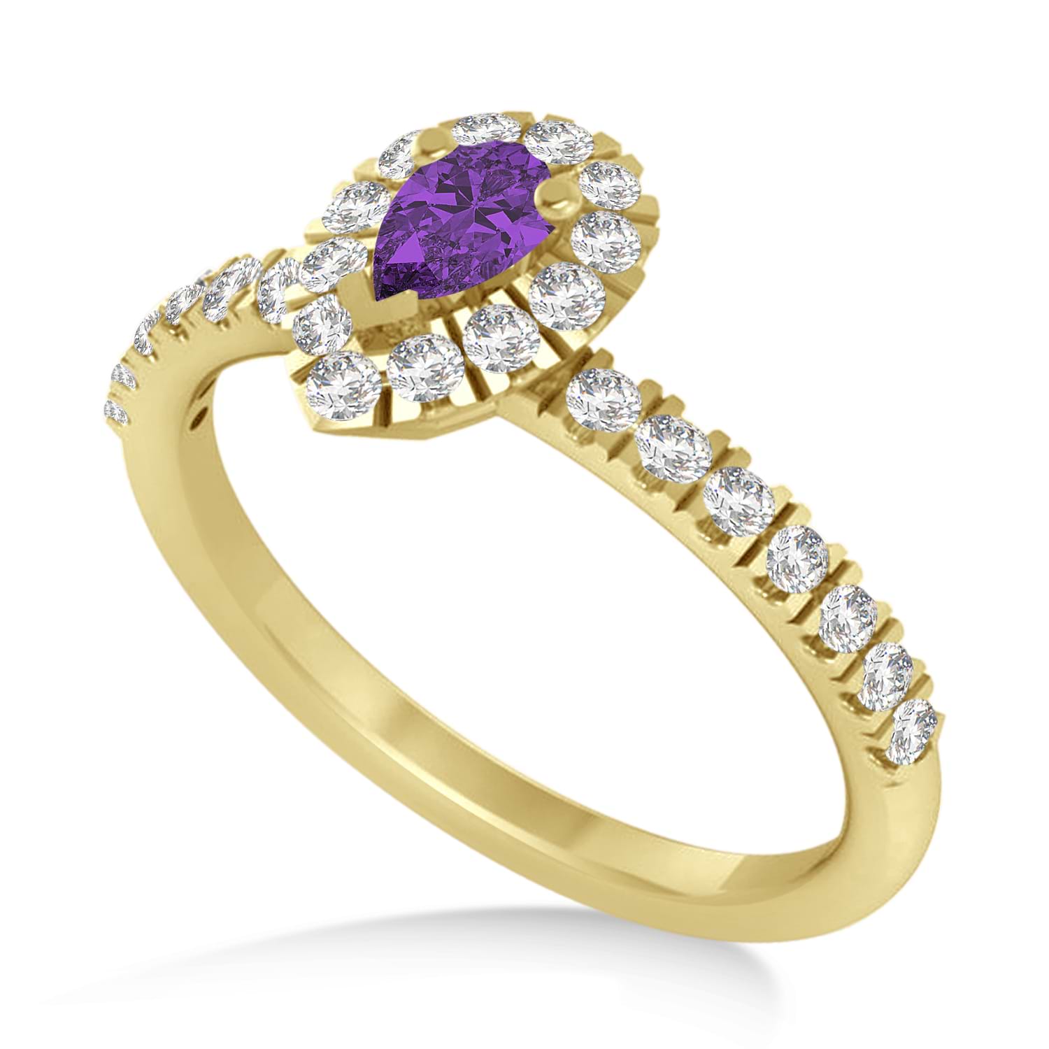 Pear Amethyst & Diamond Halo Engagement Ring 14k Yellow Gold (0.63ct)