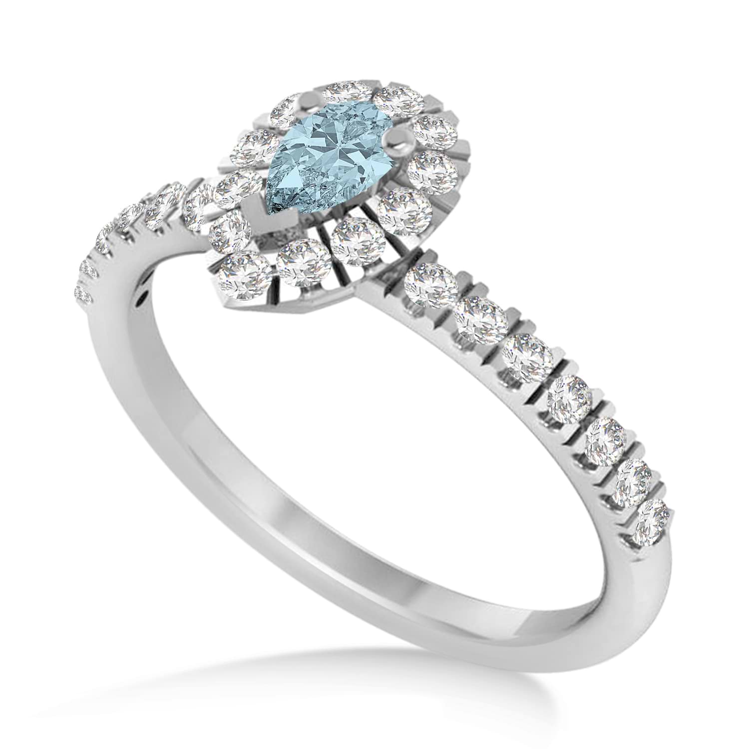 Pear Aquamarine & Diamond Halo Engagement Ring 14k White Gold (0.63ct)