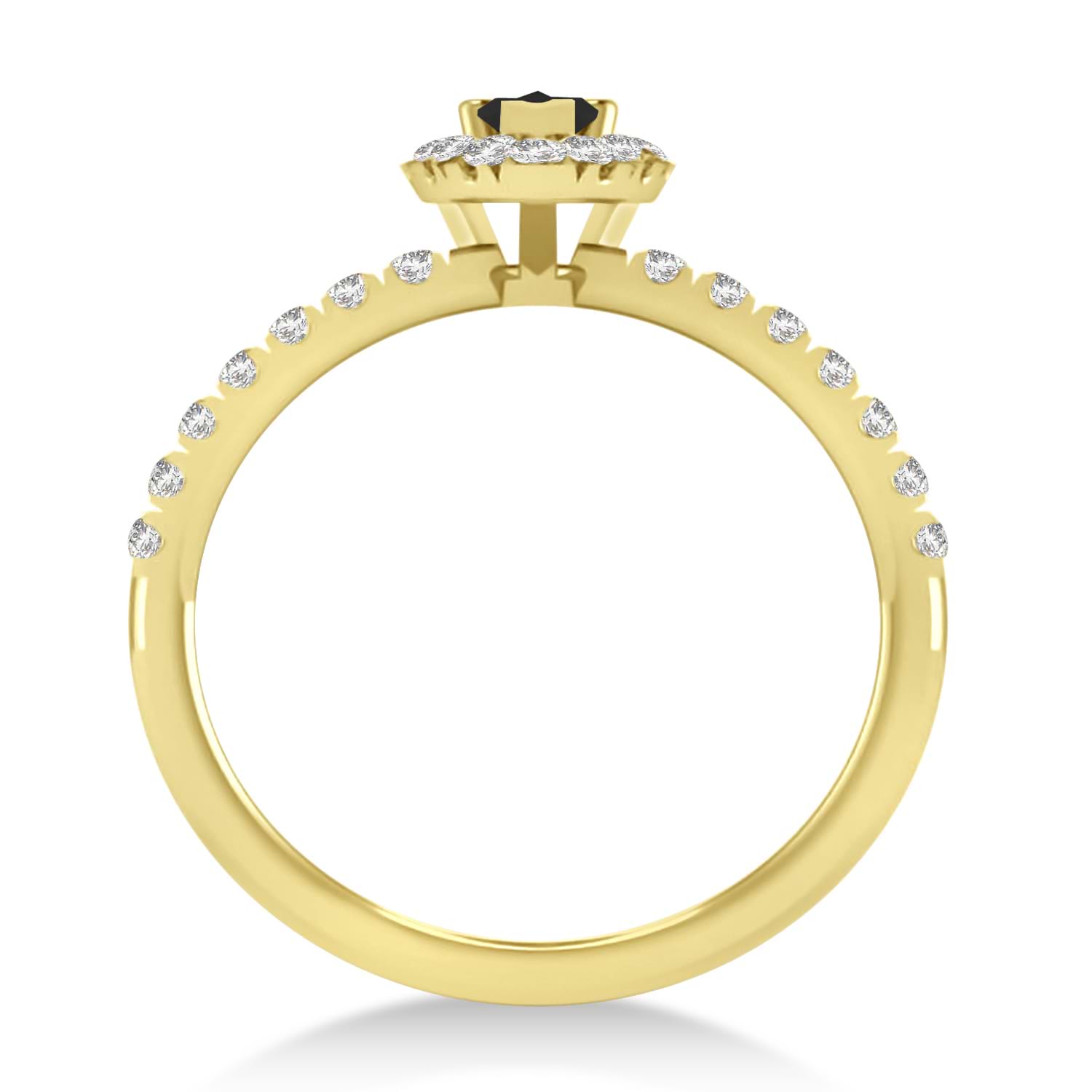 Pear Black & White Diamond Halo Engagement Ring 14k Yellow Gold (0.63ct)
