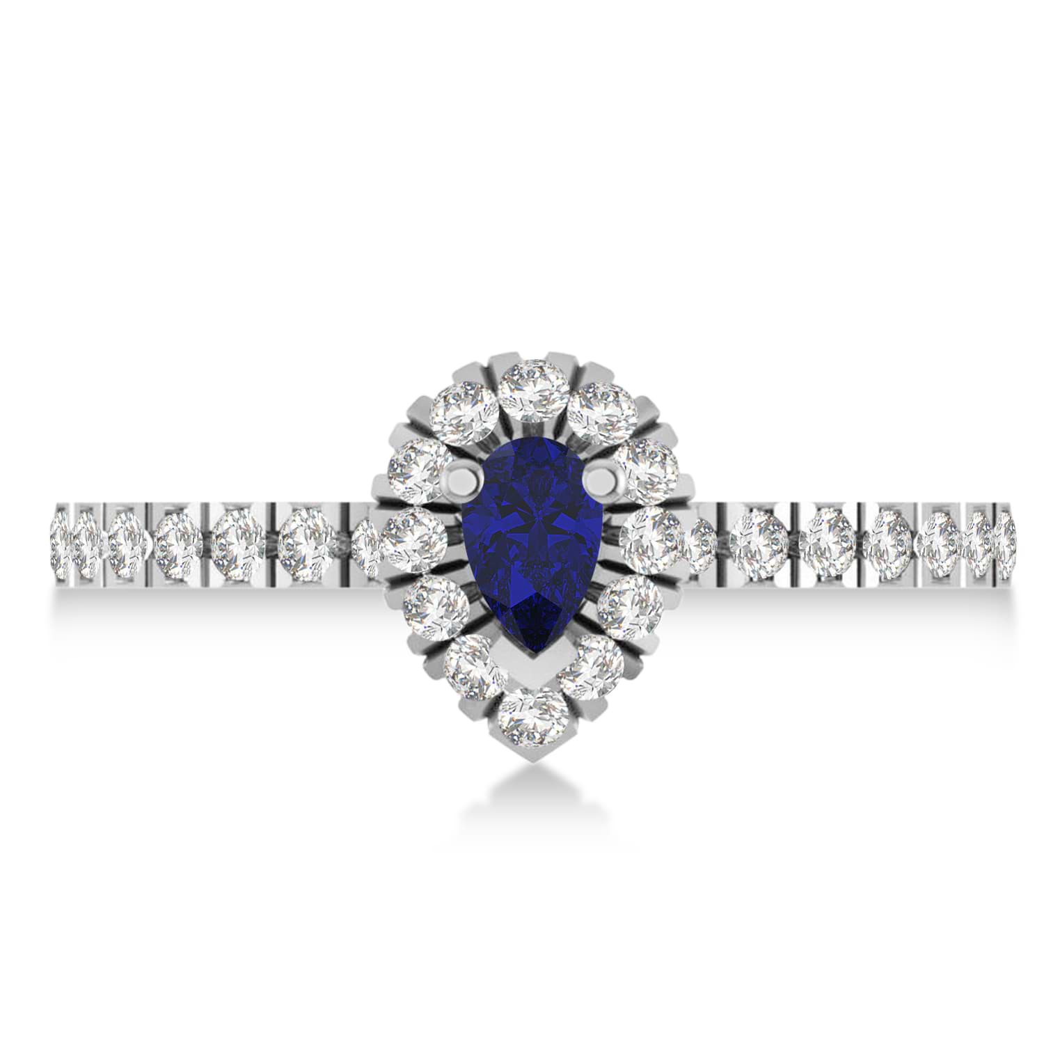 Pear Blue Sapphire & Diamond Halo Engagement Ring 14k White Gold (0.63ct)