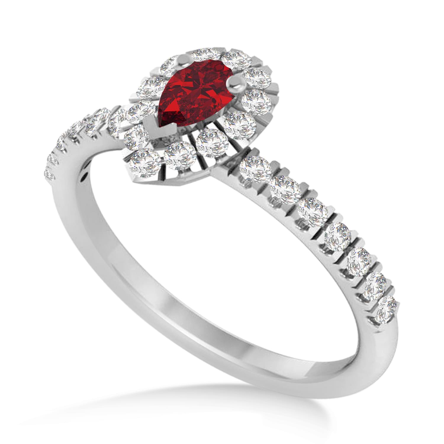Pear Ruby & Diamond Halo Engagement Ring 14k White Gold (0.63ct)