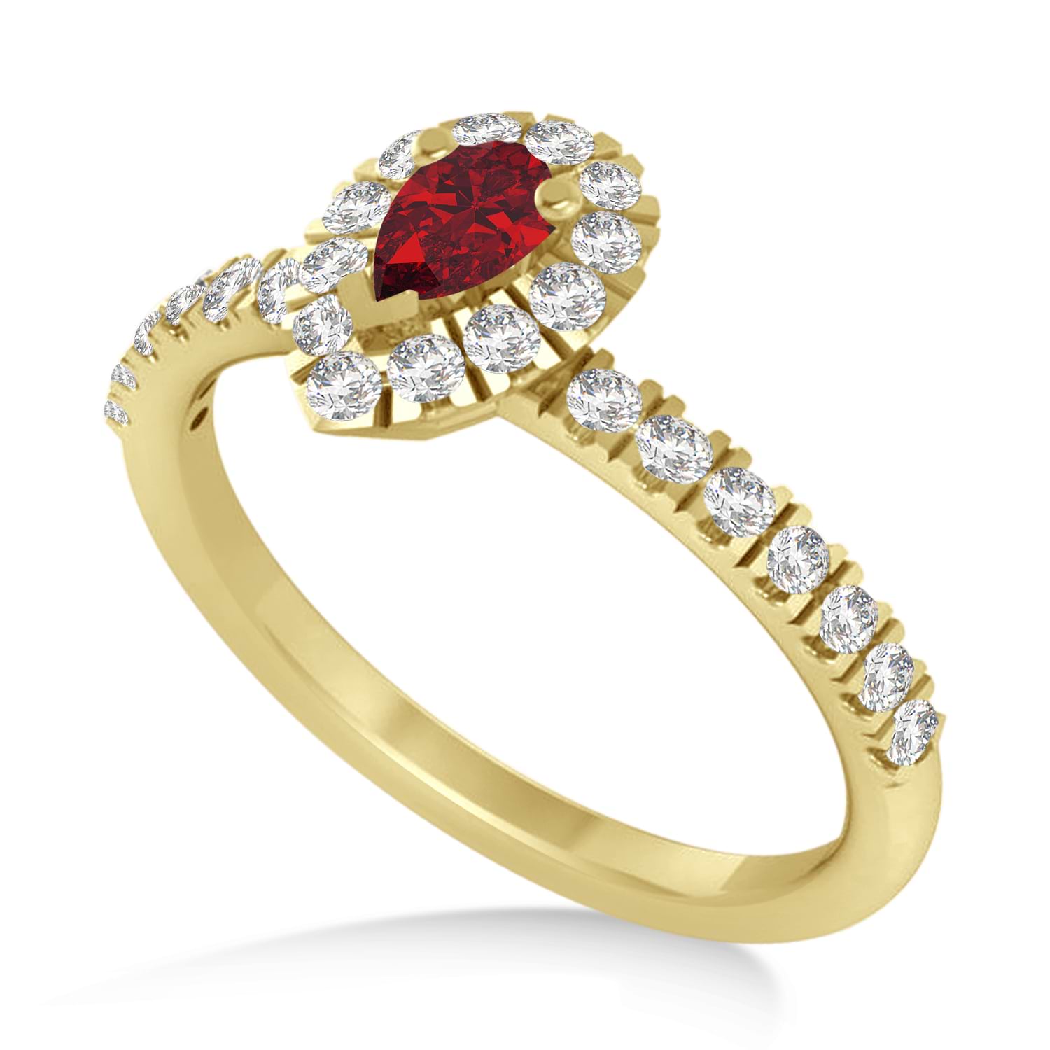 Pear Ruby & Diamond Halo Engagement Ring 14k Yellow Gold (0.63ct)