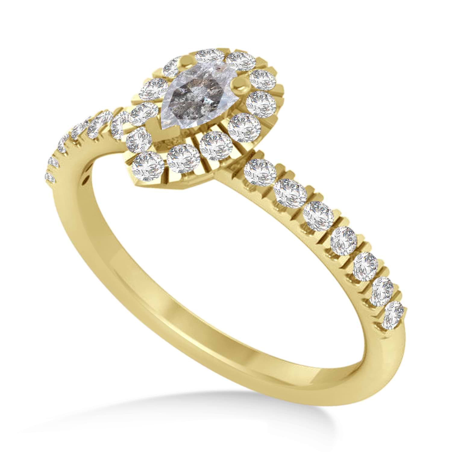 Pear Salt & Pepper & White Diamond Halo Engagement Ring 14k Yellow Gold (0.63ct)