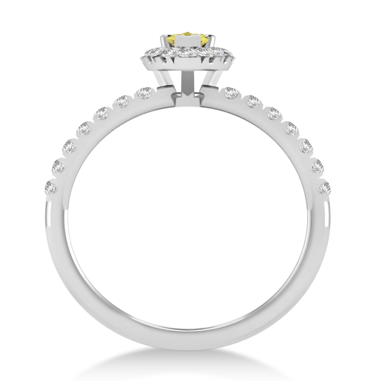 Pear Yellow & White Diamond Halo Engagement Ring 14k White Gold (0.63ct)