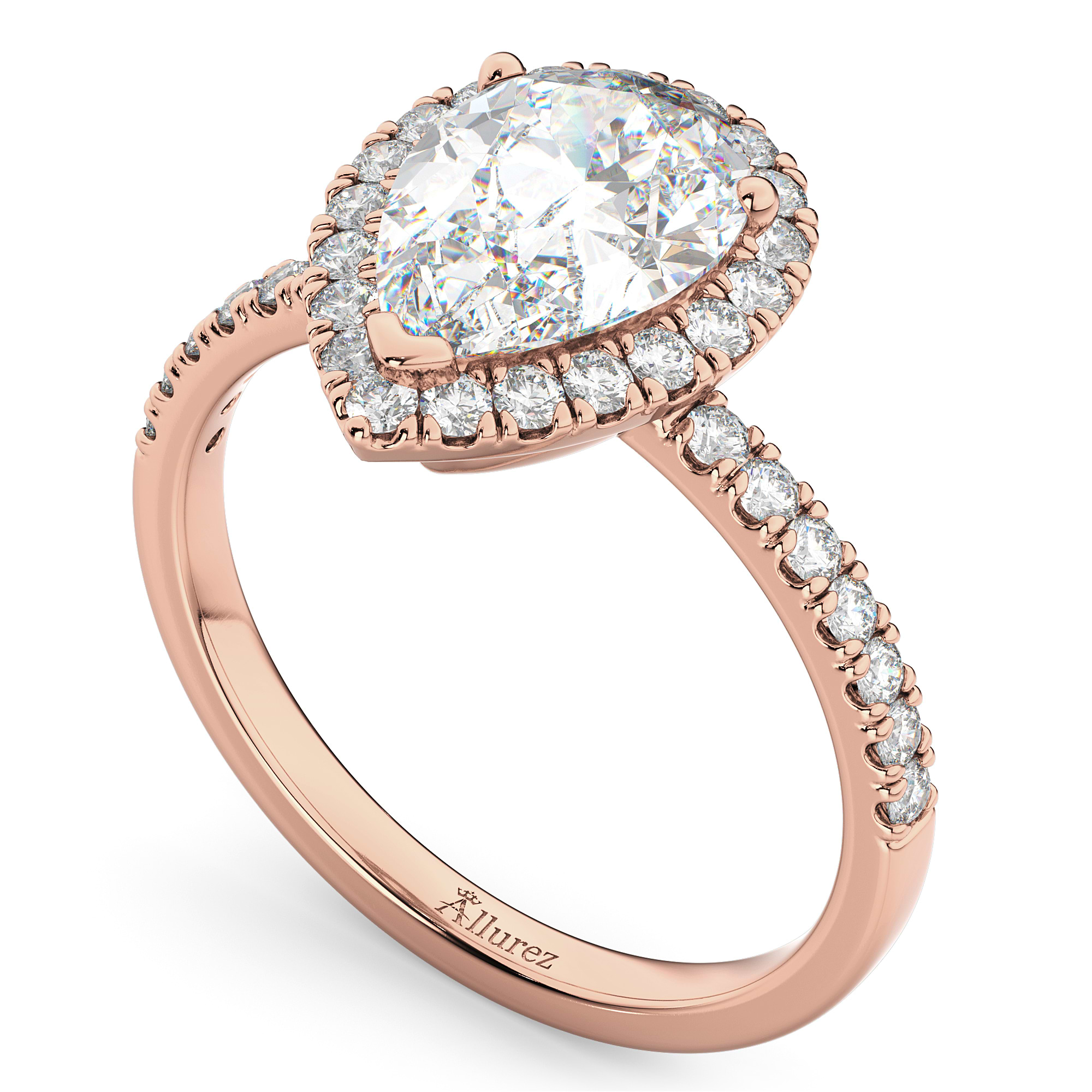 Pear Cut Halo Diamond Engagement Ring 14K Rose Gold (2.51ct)