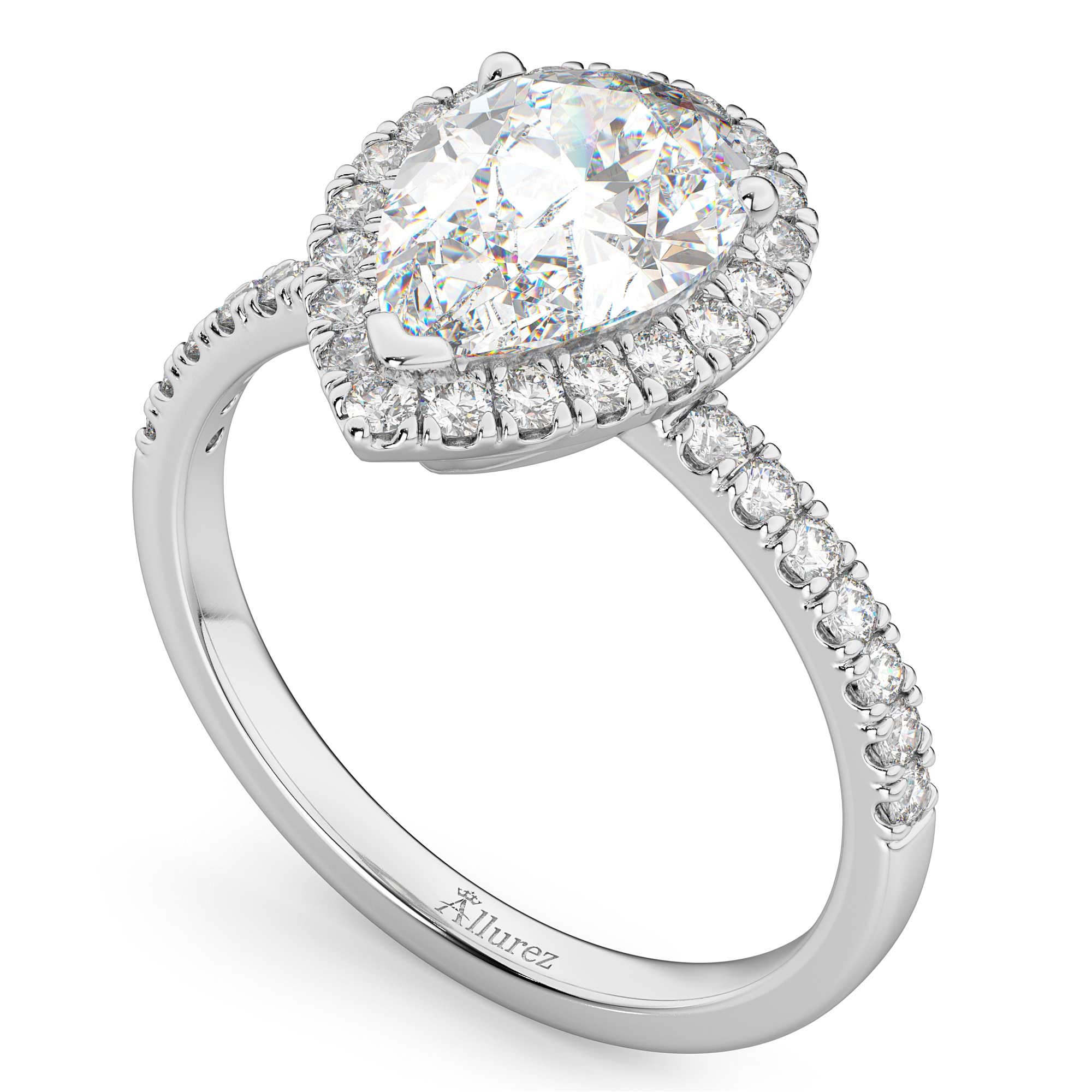 Pear Cut Halo Diamond Engagement Ring 14K White Gold (2.51ct)