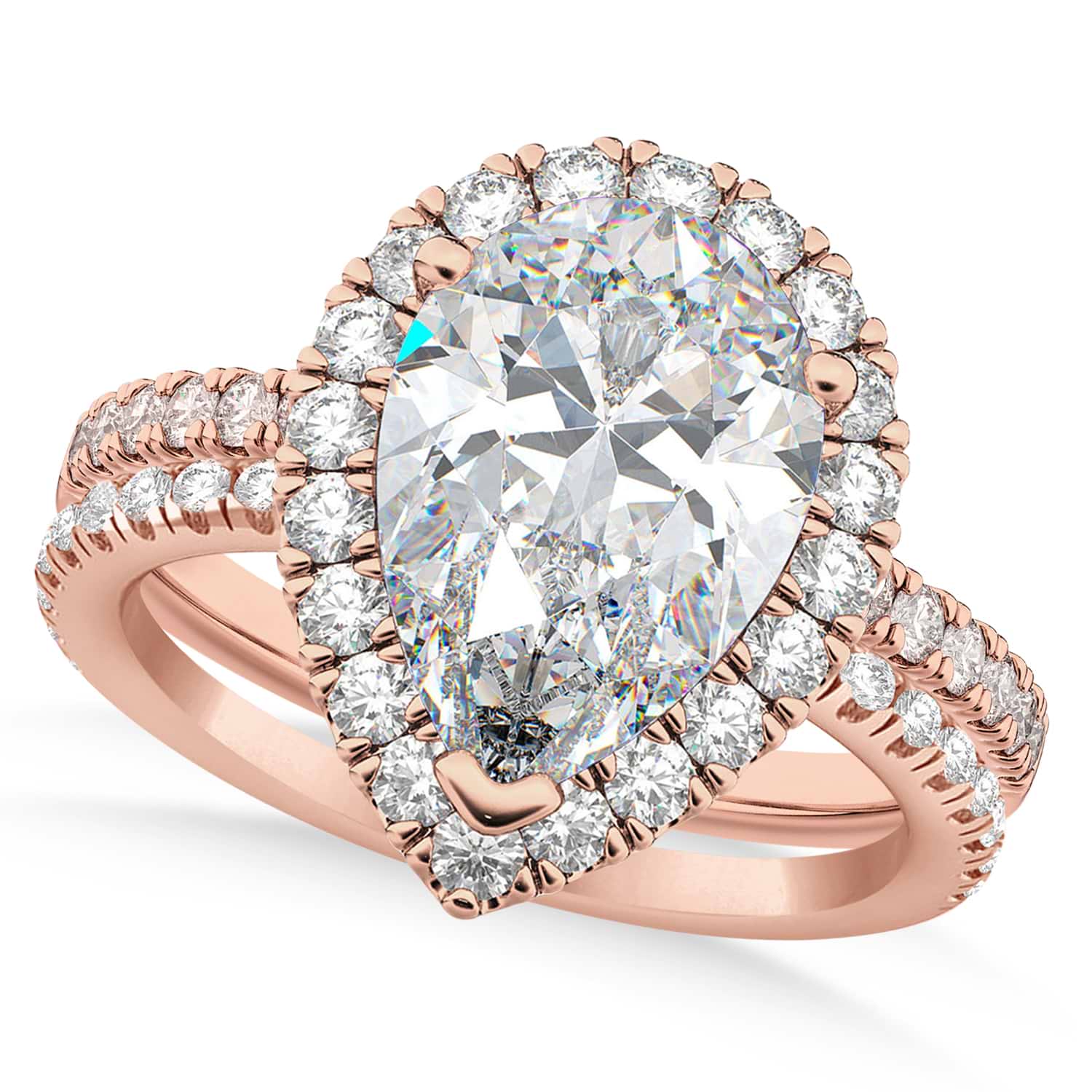 Diamond Pear-Cut Halo Bridal Set 14k Rose Gold (2.78ct)