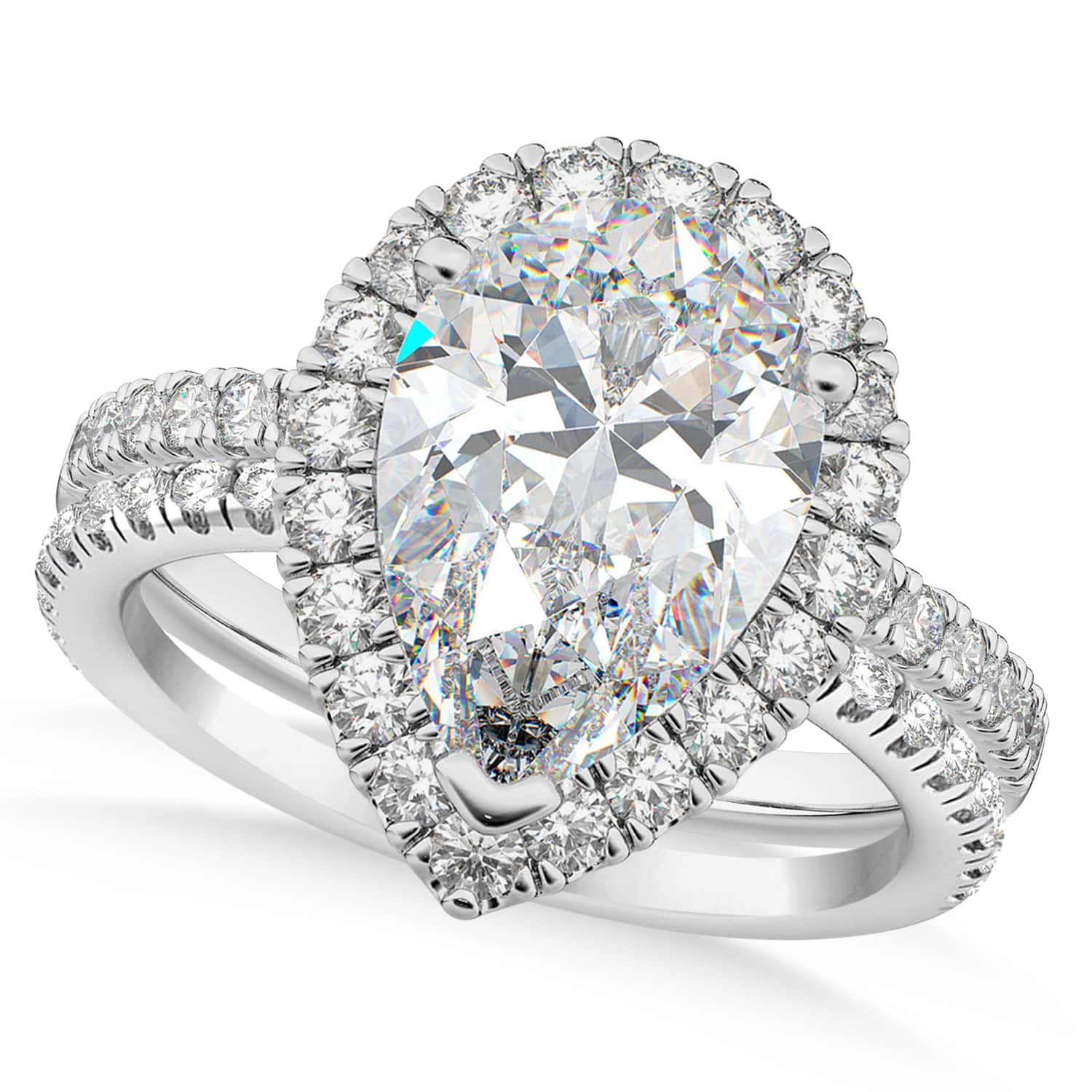 Diamond Pear-Cut Halo Bridal Set 14k White Gold (2.78ct)