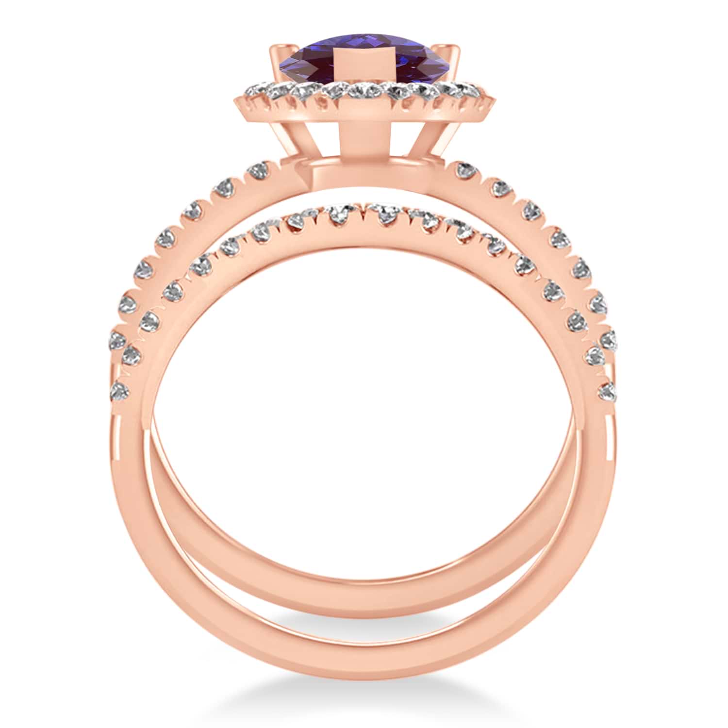 Lab Alexandrite & Diamonds Pear-Cut Halo Bridal Set 14K Rose Gold (2.48ct)
