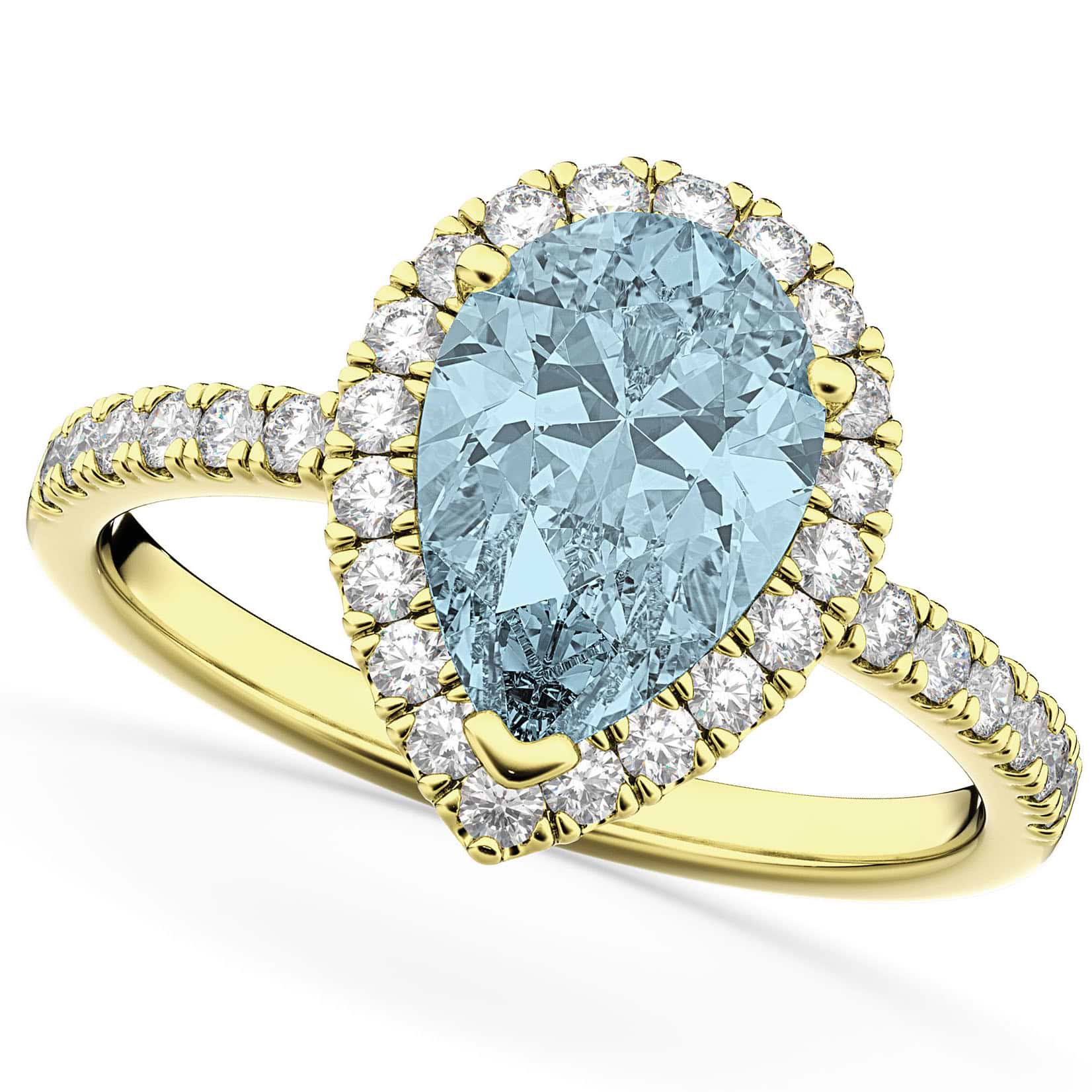 Aquamarine & Diamonds Pear-Cut Halo Bridal Set 14K Yellow Gold (2.63ct)
