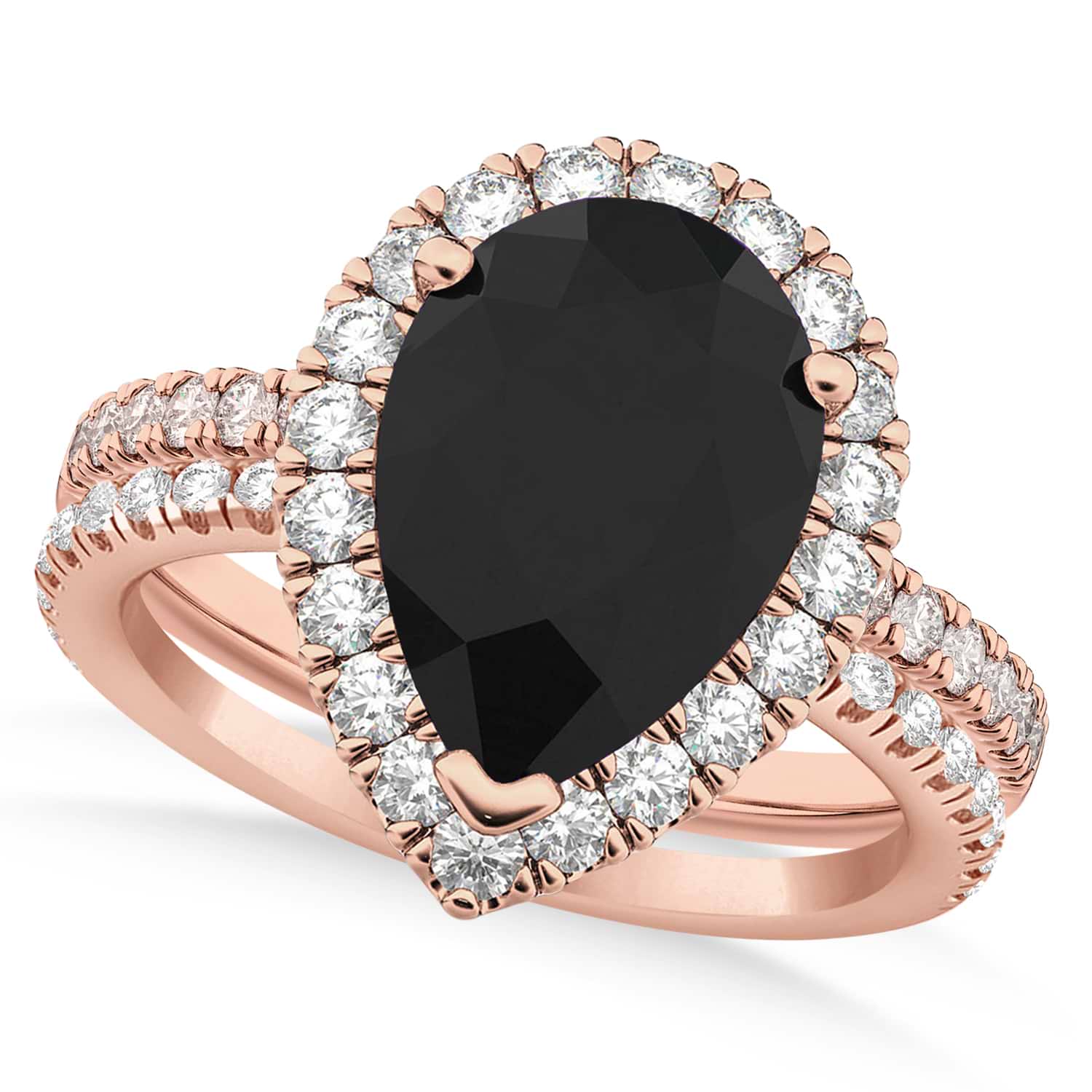 Black Diamond & Diamonds Pear-Cut Halo Bridal Set 14K Rose Gold (2.78ct)