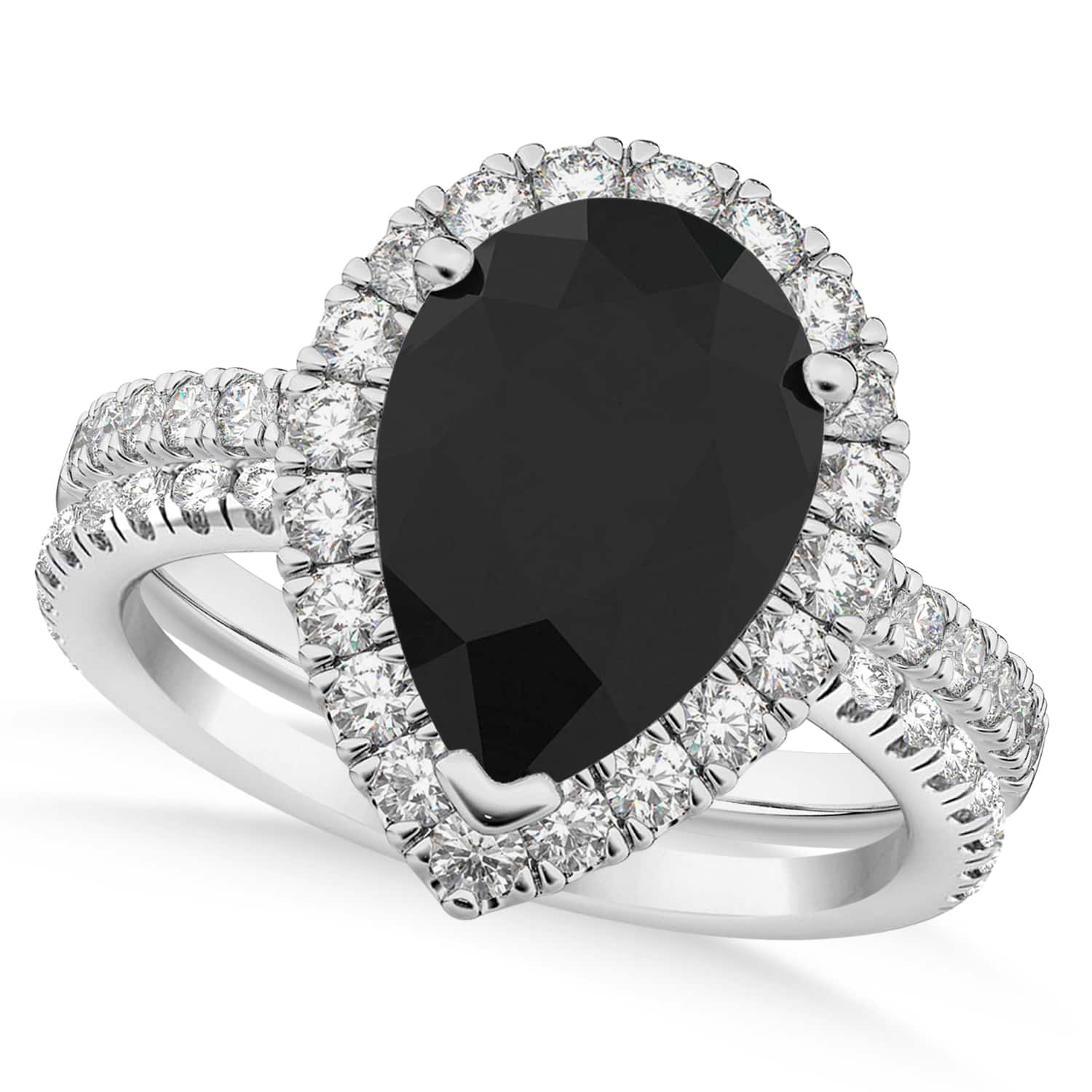 Black Diamond & Diamonds Pear-Cut Halo Bridal Set 14K White Gold (2.78ct)