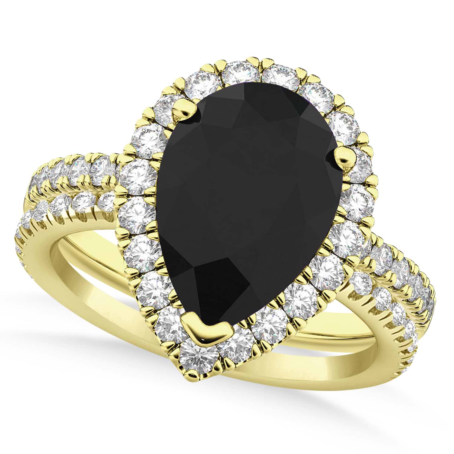 Black Diamond & Diamonds Pear-Cut Halo Bridal Set 14K Yellow Gold (2.78ct)