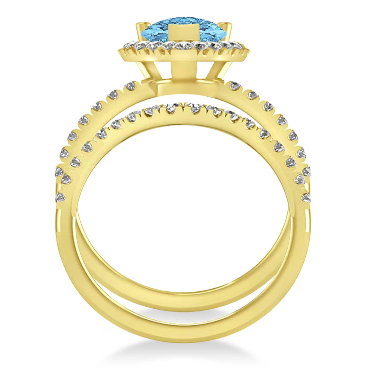 Blue Topaz & Diamonds Pear-Cut Halo Bridal Set 14K Yellow Gold (2.18ct)