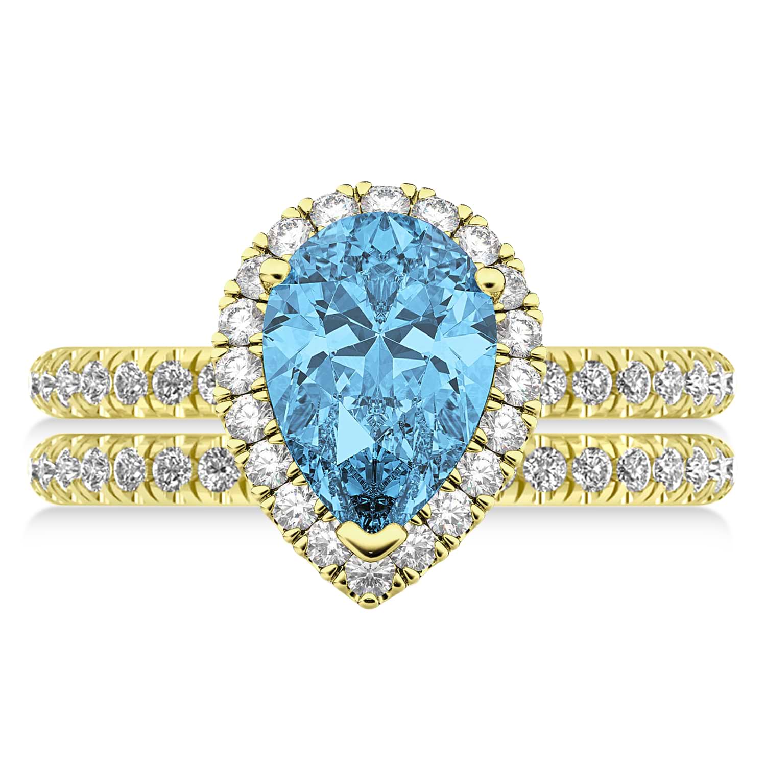 Blue Topaz & Diamonds Pear-Cut Halo Bridal Set 14K Yellow Gold (2.18ct)