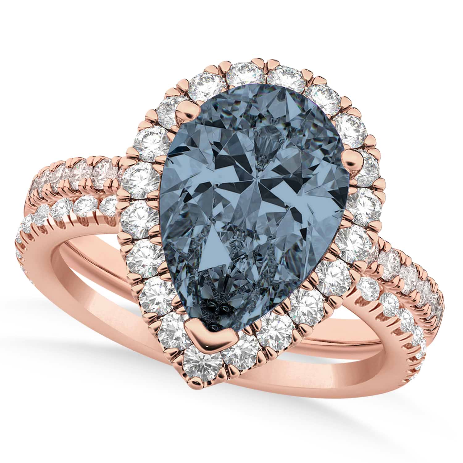 Gray Spinel & Diamonds Pear-Cut Halo Bridal Set 14K Rose Gold (2.48ct)