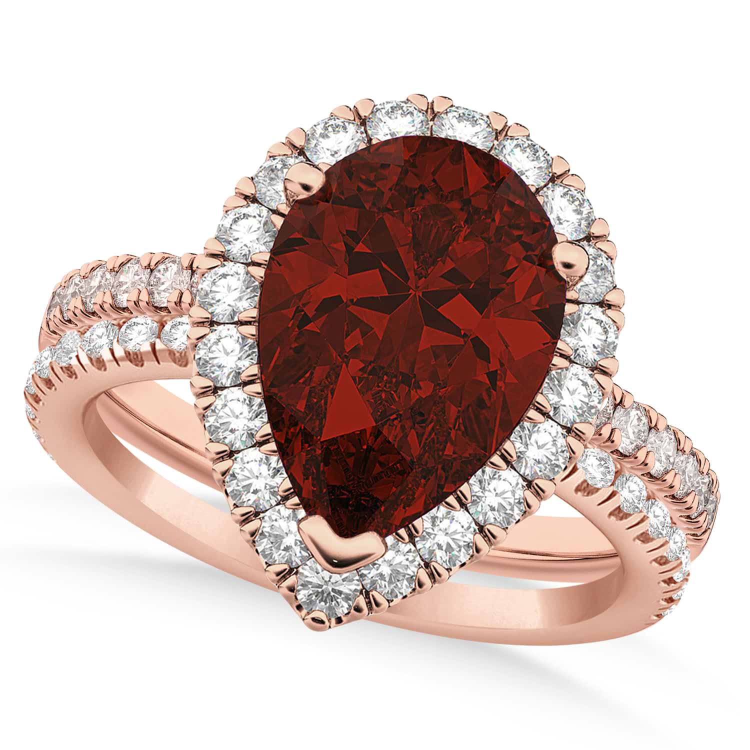 Garnet & Diamonds Pear-Cut Halo Bridal Set 14K Rose Gold (2.58ct)