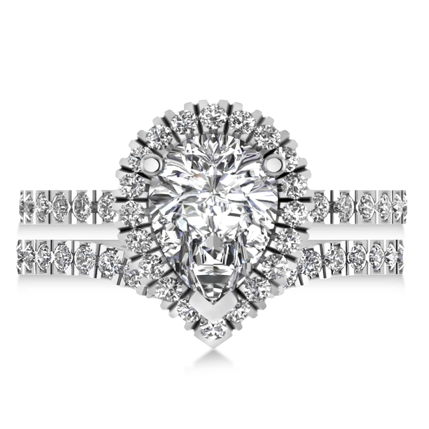 Moissanite & Diamonds Pear-Cut Halo Bridal Set 14K White Gold (2.71ct)