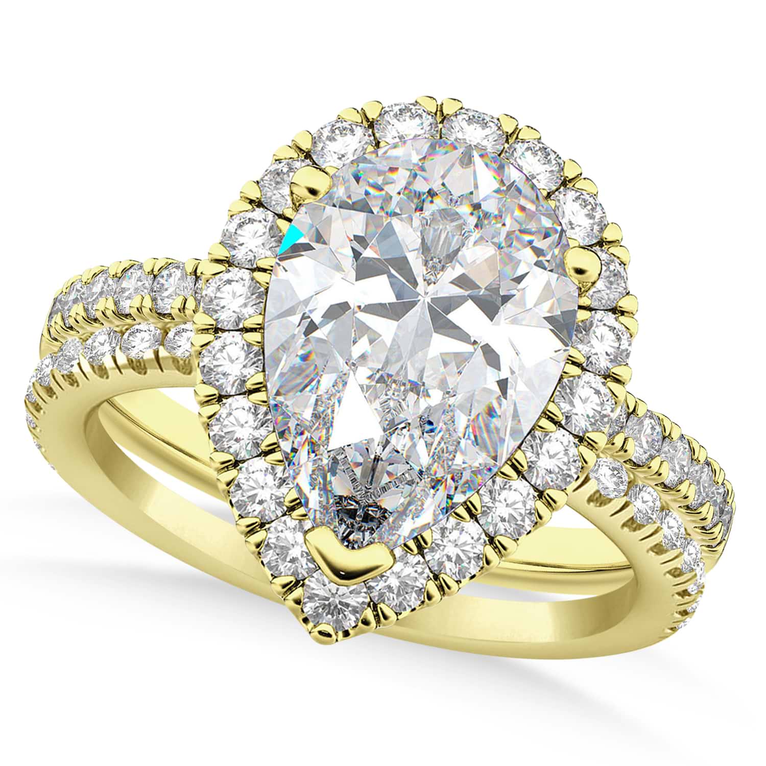 Moissanite & Diamonds Pear-Cut Halo Bridal Set 14K Yellow Gold (2.71ct)