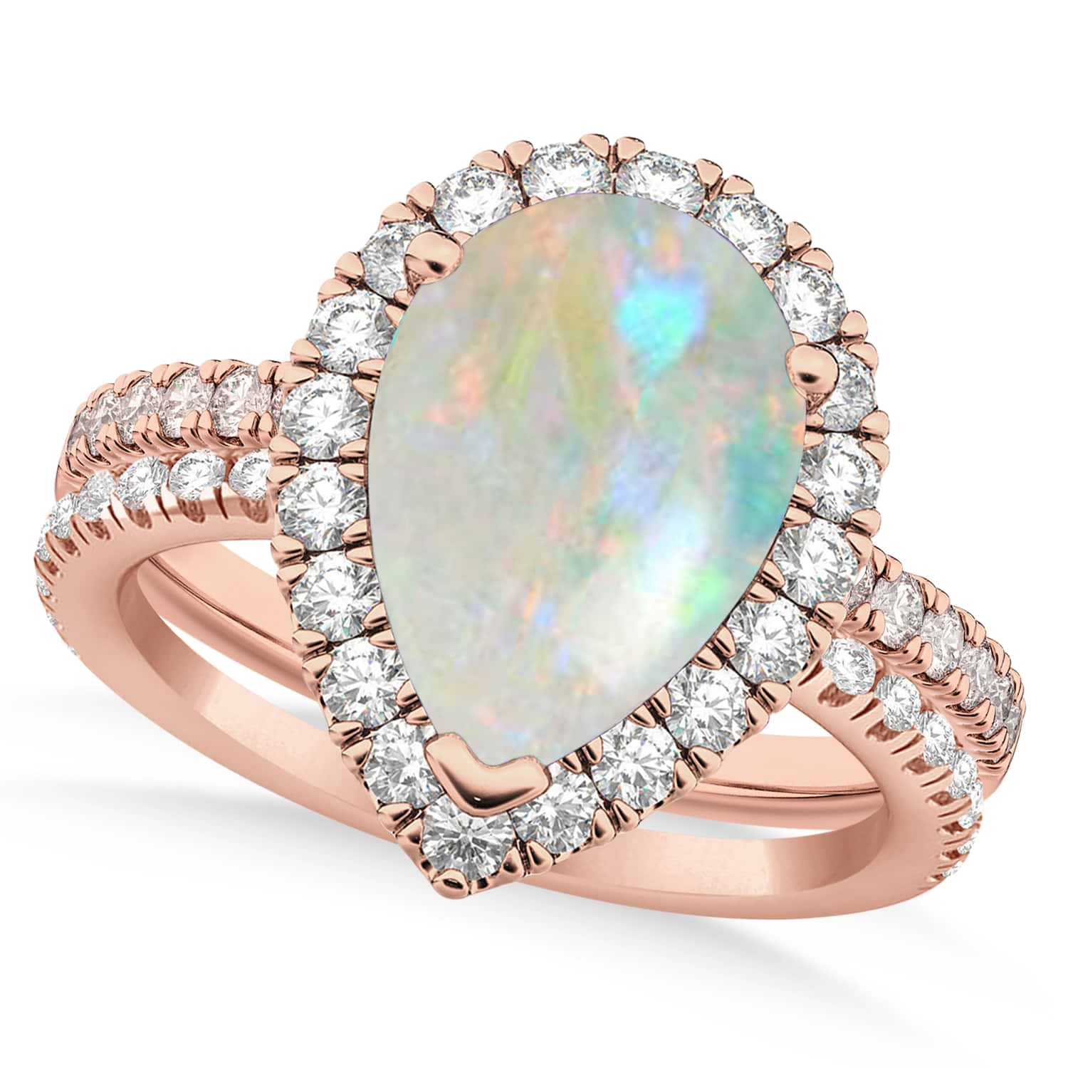 Opal & Diamonds Pear-Cut Halo Bridal Set 14K Rose Gold (1.81ct)