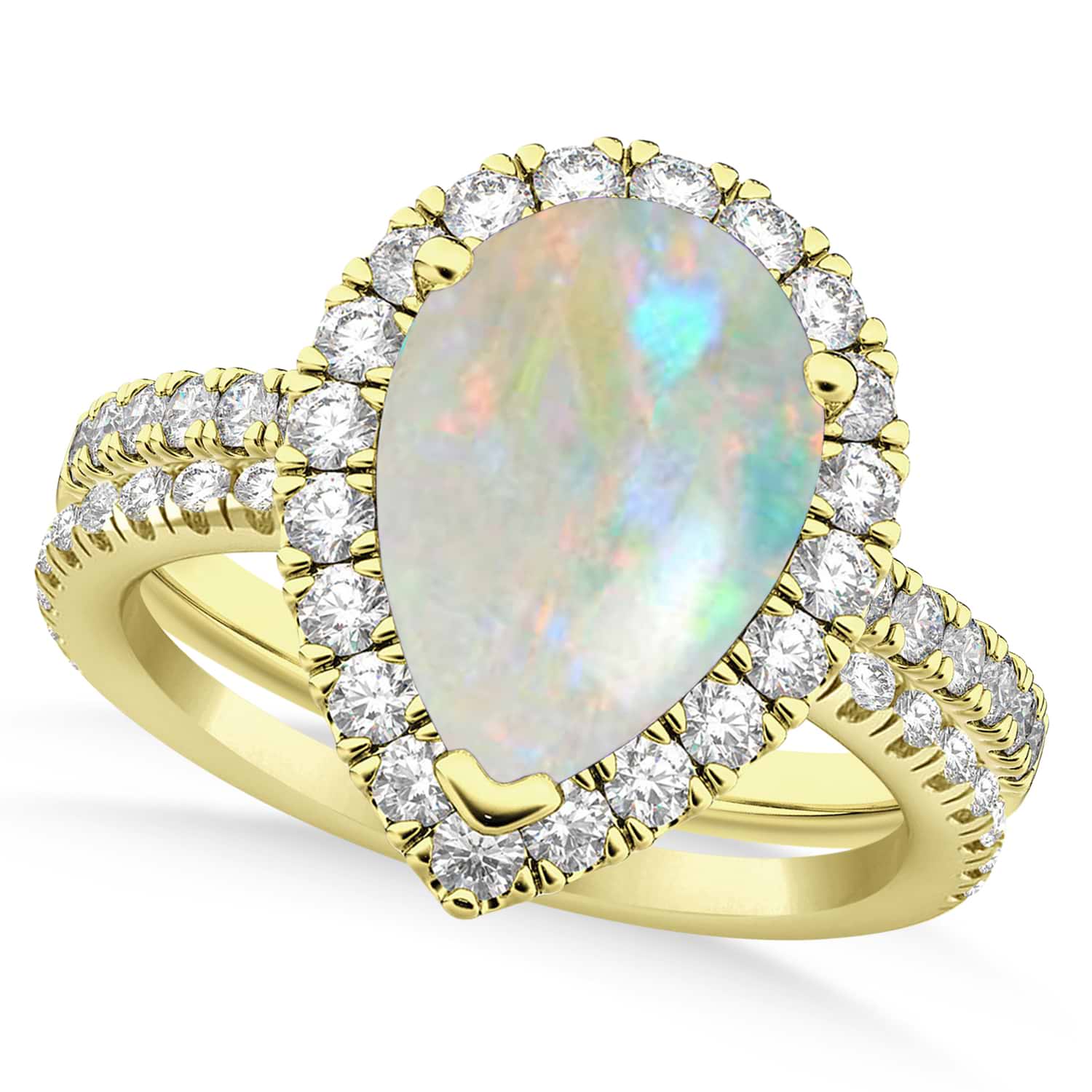 Opal & Diamonds Pear-Cut Halo Bridal Set 14K Yellow Gold (1.81ct)