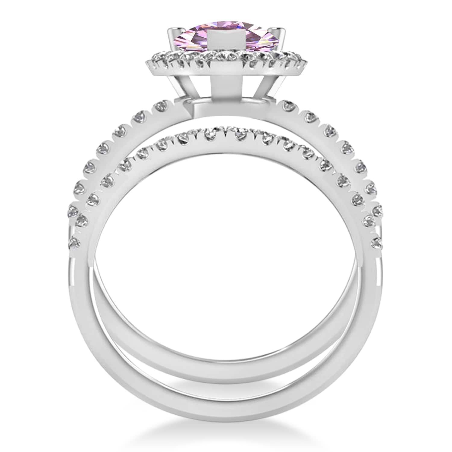 Pink Moissanite & Diamonds Pear-Cut Halo Bridal Set 14K White Gold (2.71ct)