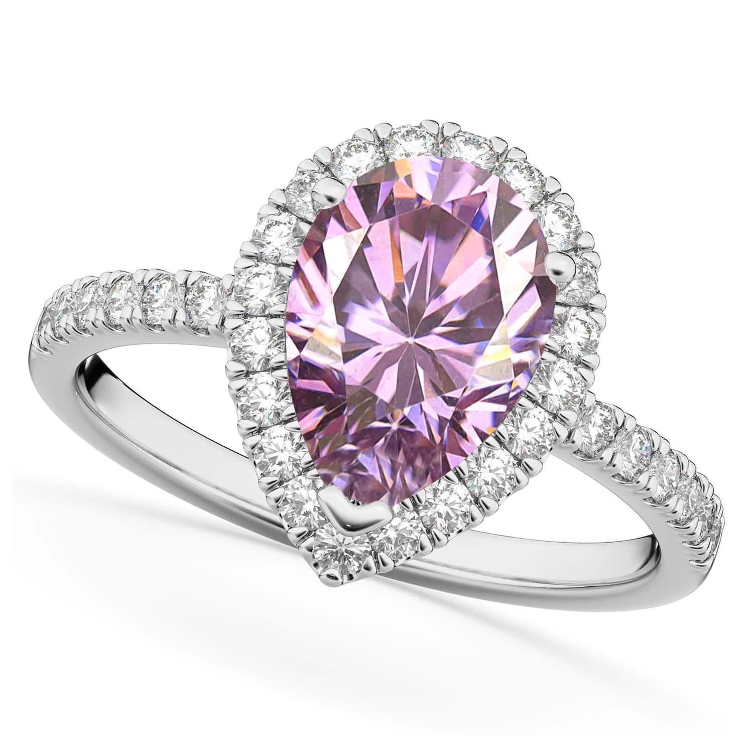 Pink Moissanite & Diamonds Pear-Cut Halo Bridal Set 14K White Gold (2.71ct)