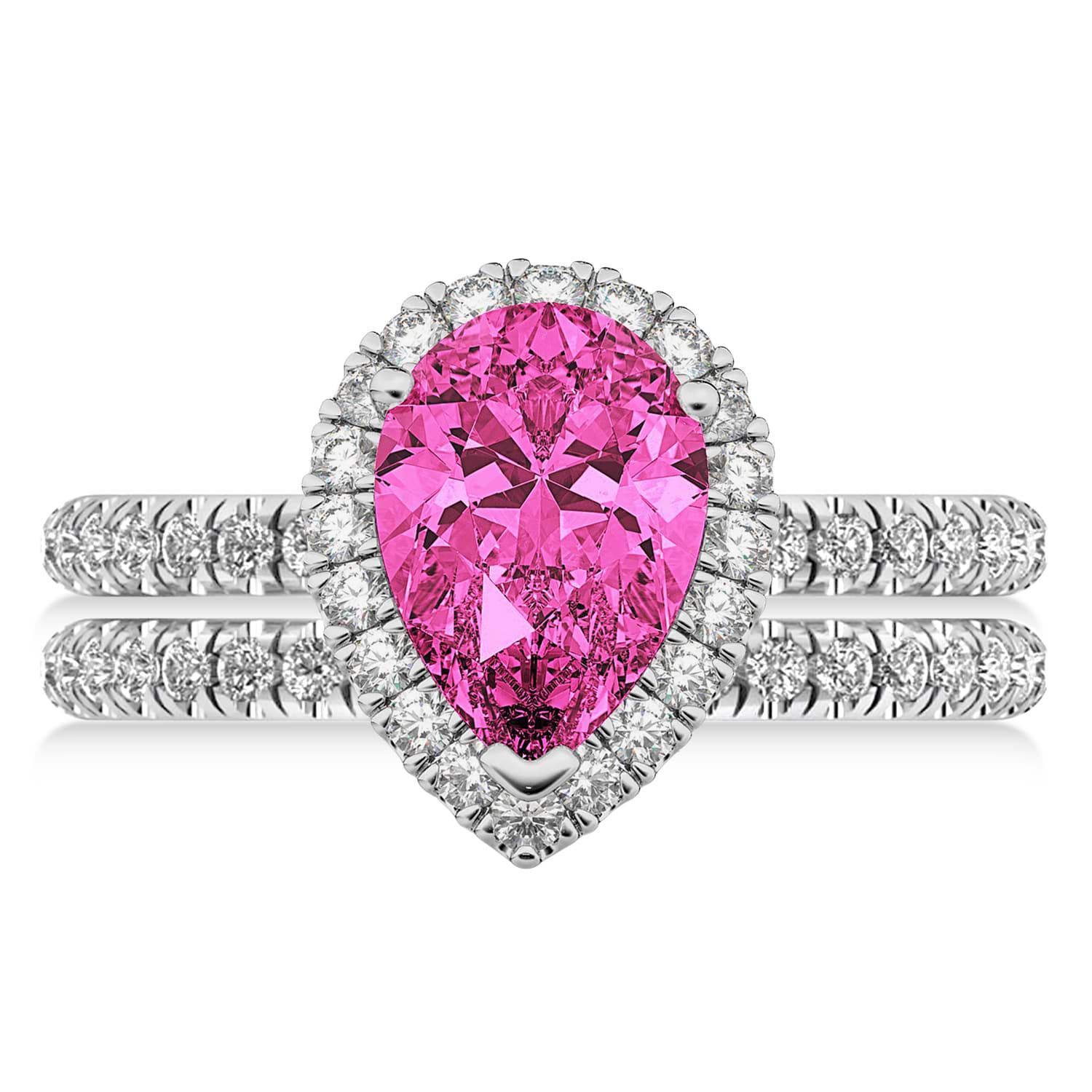Pink Tourmaline & Diamonds Pear-Cut Halo Bridal Set 14K White Gold (2.18ct)