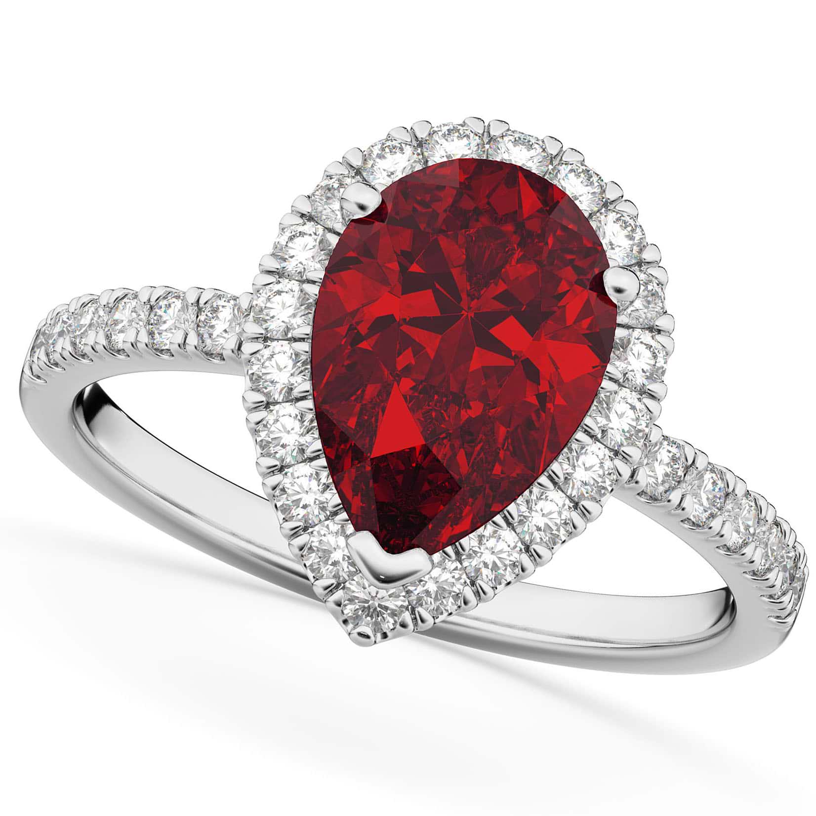 Ruby & Diamonds Pear-Cut Halo Bridal Set 14K White Gold (3.28ct)