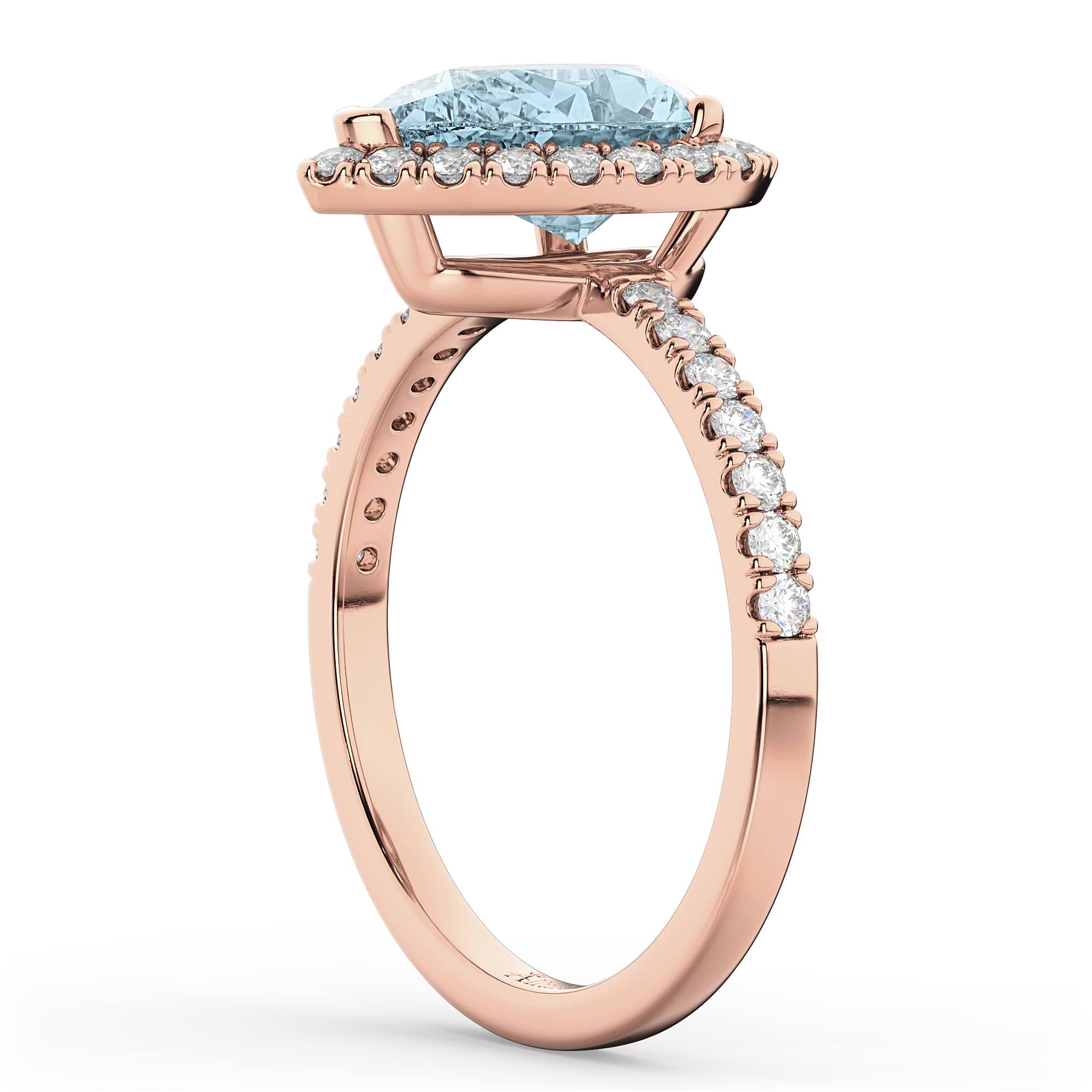 Pear Cut Halo Aquamarine & Diamond Engagement Ring 14K Rose Gold 2.36ct
