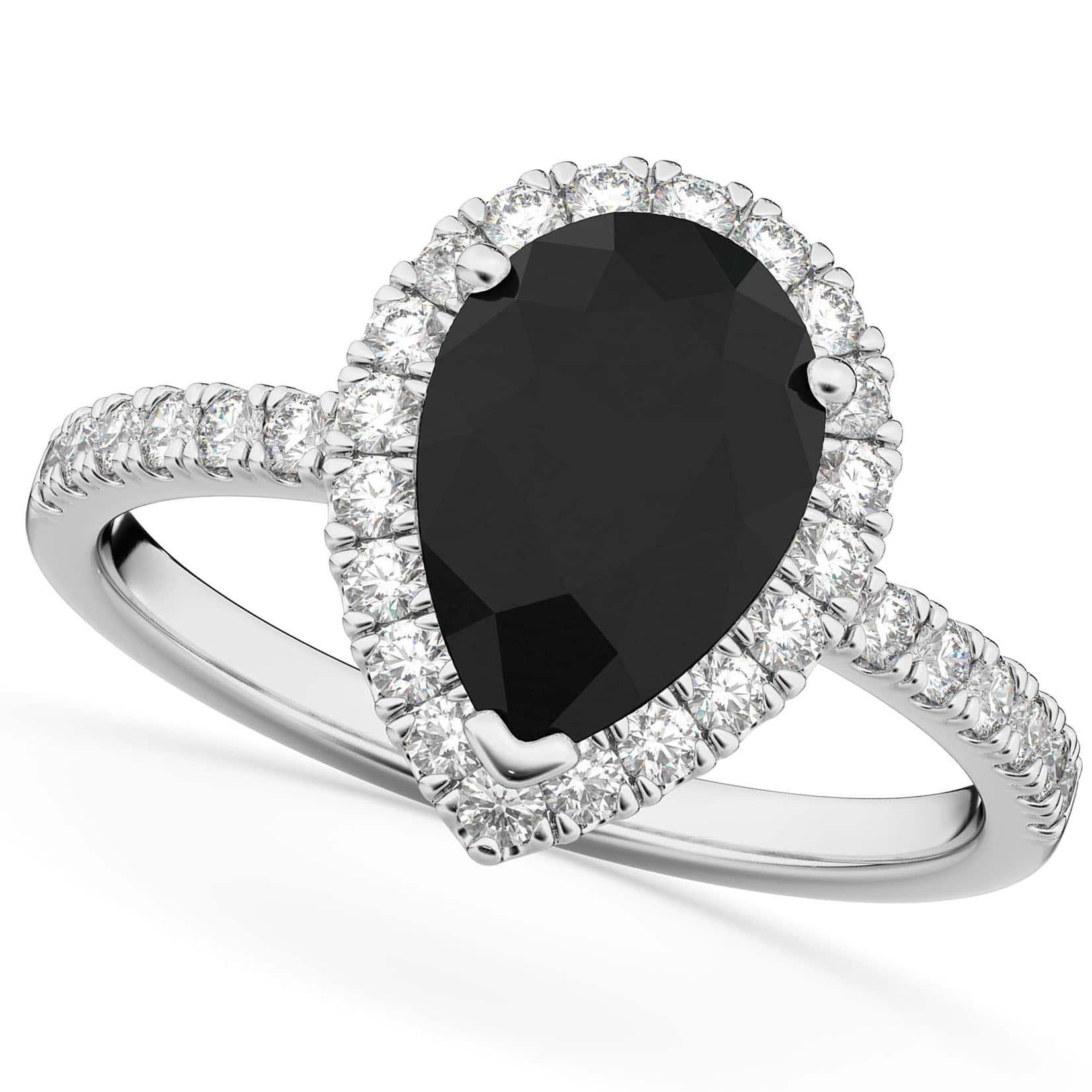 Pear Black Diamond & Diamond Engagement Ring 14K White Gold (2.51ct)