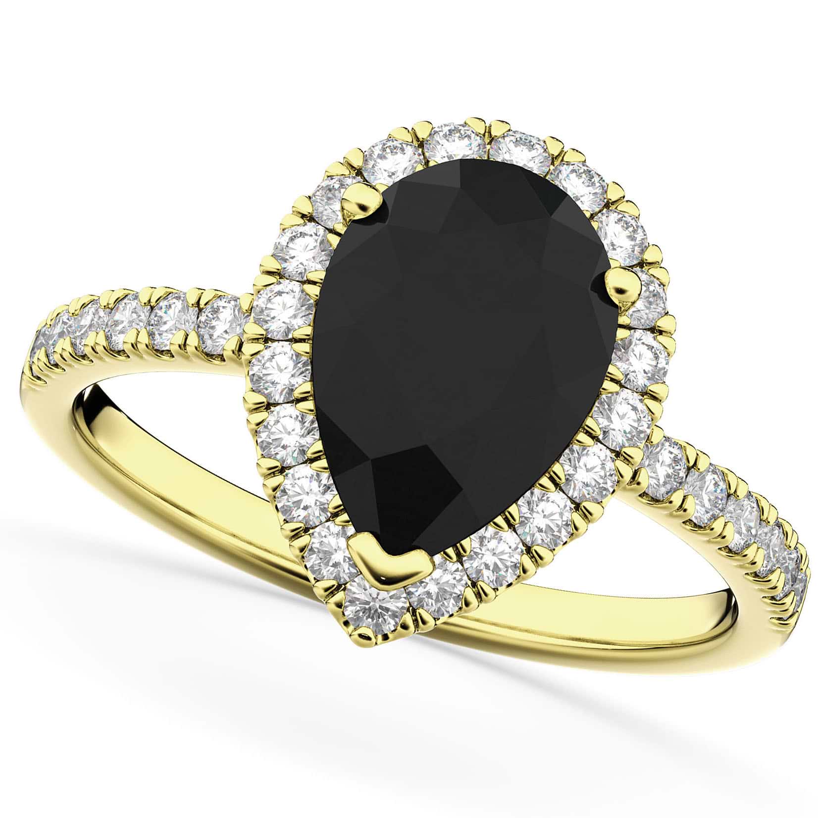 Pear Black Diamond & Diamond Engagement Ring 14K Yellow Gold (2.51ct)