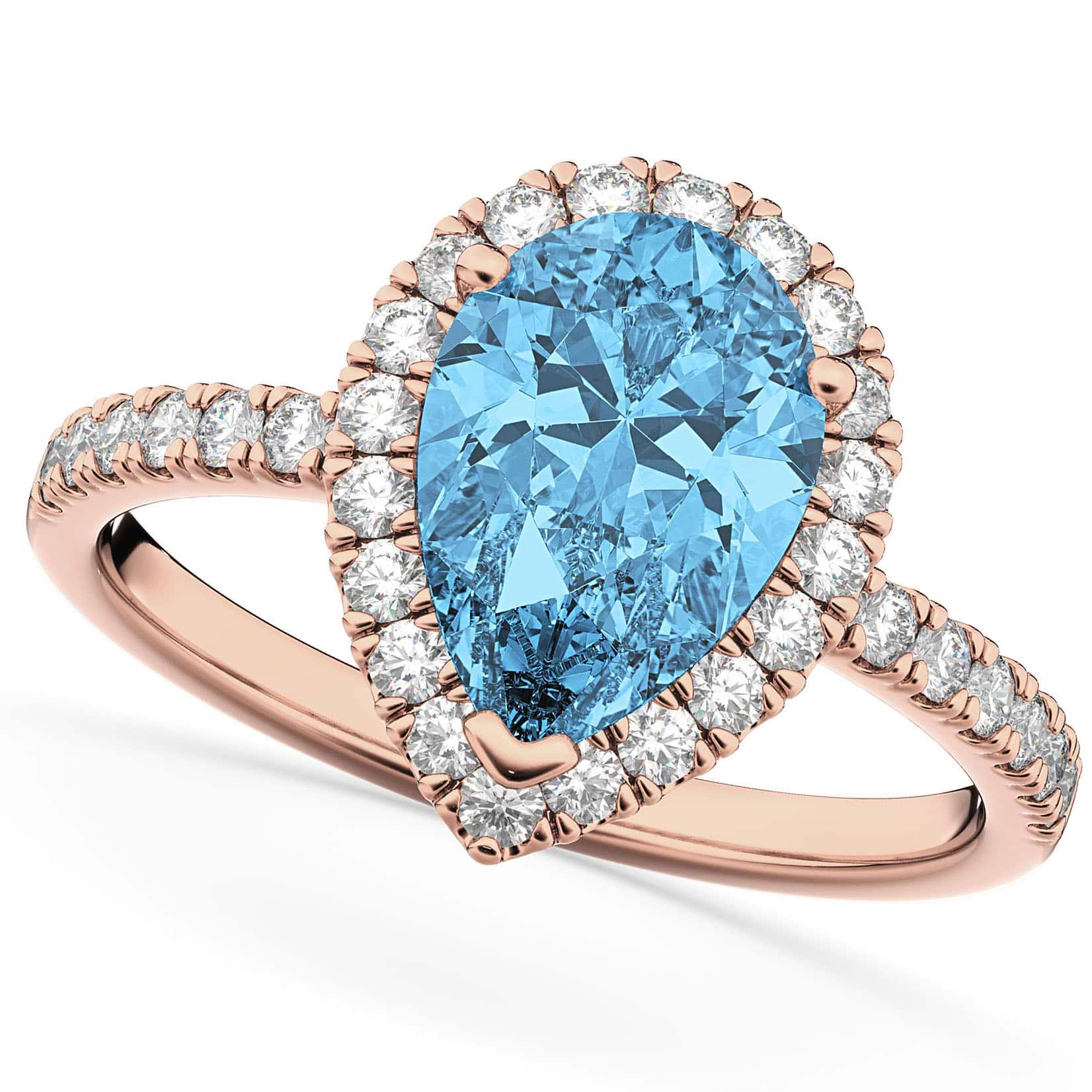 Pear Cut Halo Blue Topaz & Diamond Engagement Ring 14K Rose Gold 1.91ct