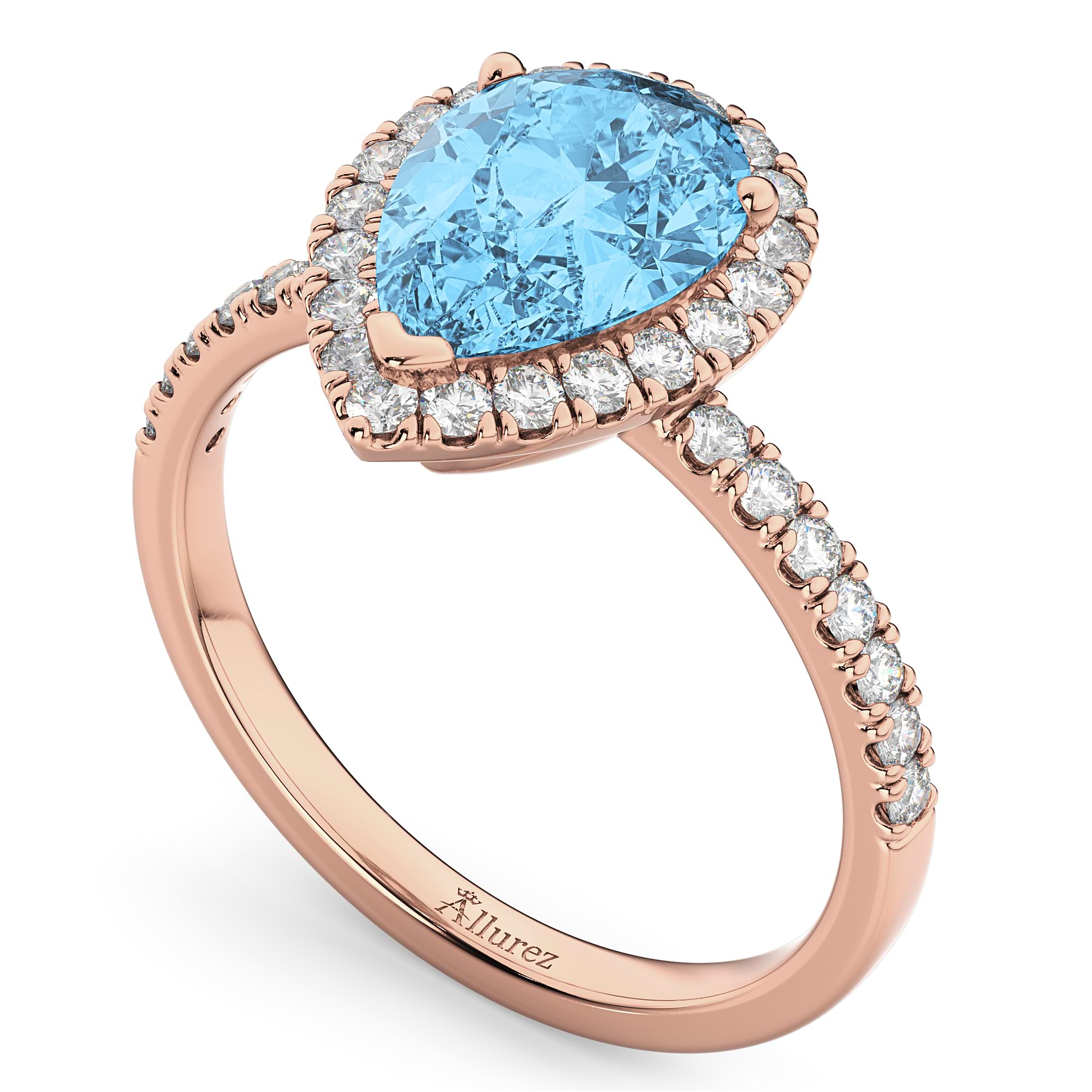 Pear Cut Halo Blue Topaz & Diamond Engagement Ring 14K Rose Gold 1.91ct