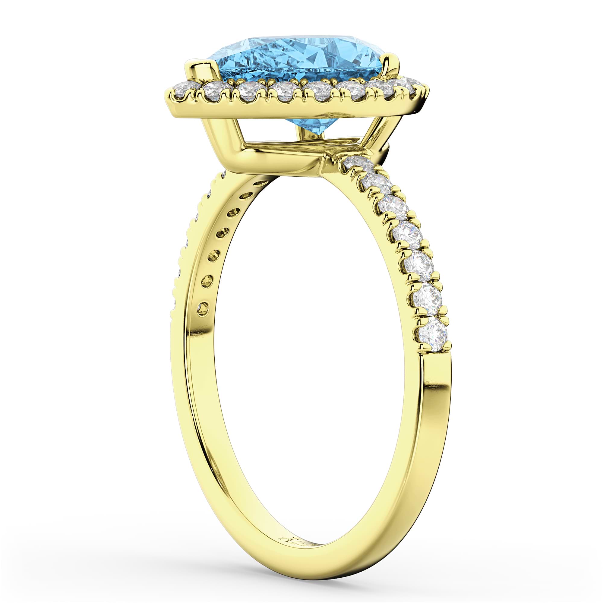 Pear Cut Halo Blue Topaz & Diamond Engagement Ring 14K Yellow Gold 1.91ct