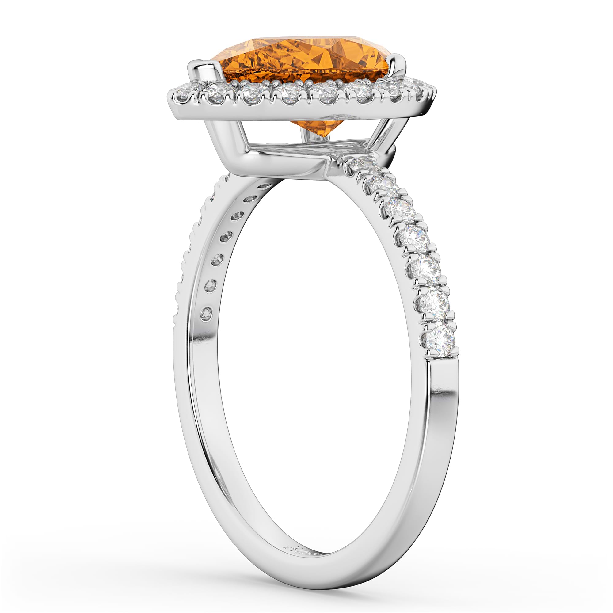 Pear Cut Halo Citrine & Diamond Engagement Ring 14K White Gold 2.21ct