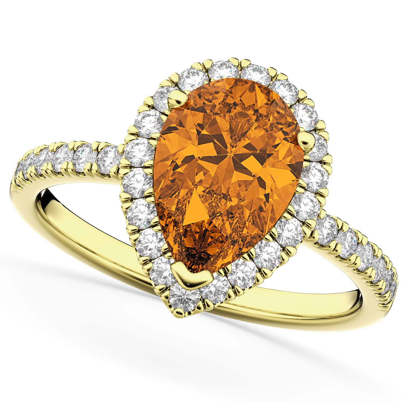 Pear Cut Halo Citrine & Diamond Engagement Ring 14K Yellow Gold 2.21ct