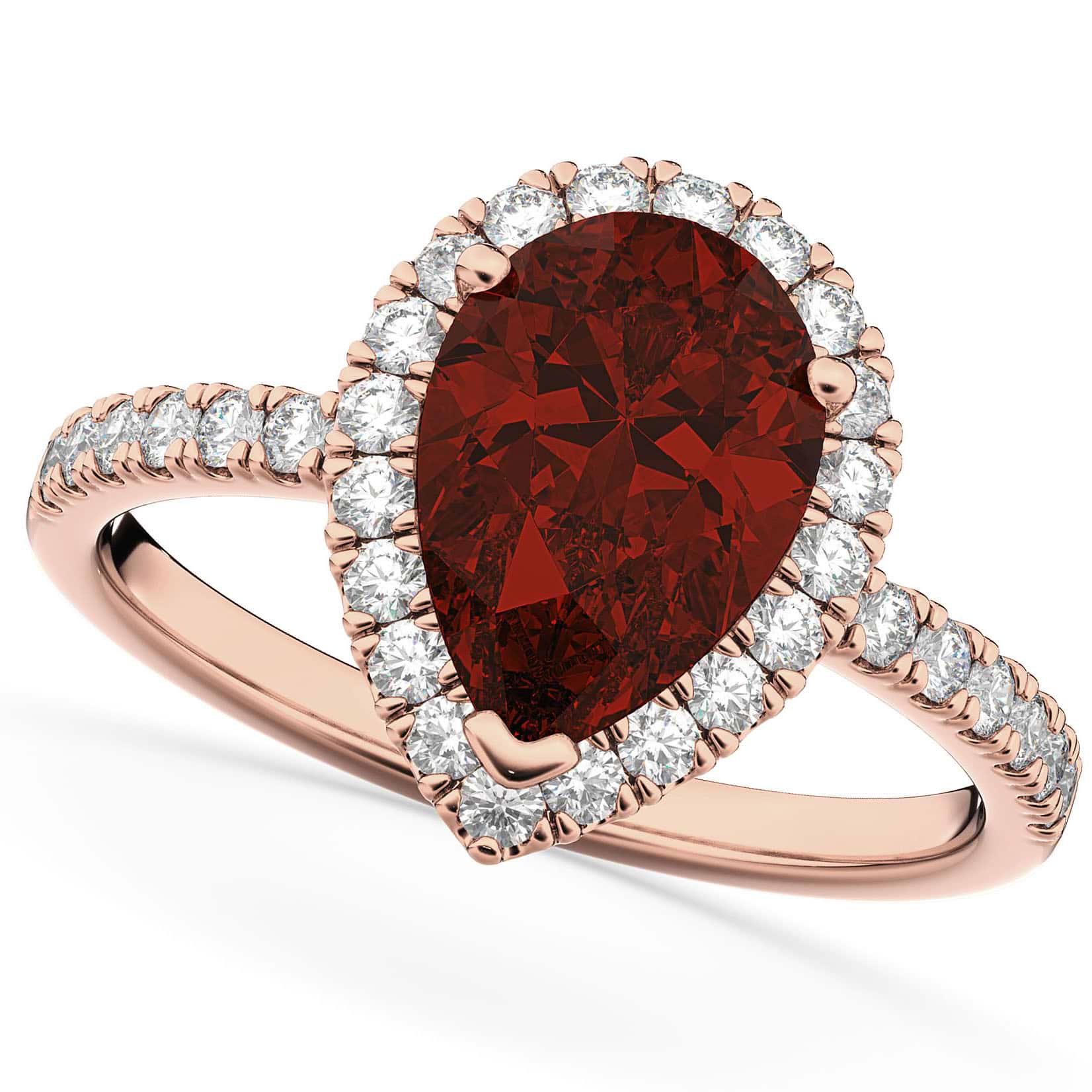 Pear Cut Halo Garnet & Diamond Engagement Ring 14K Rose Gold 2.31ct