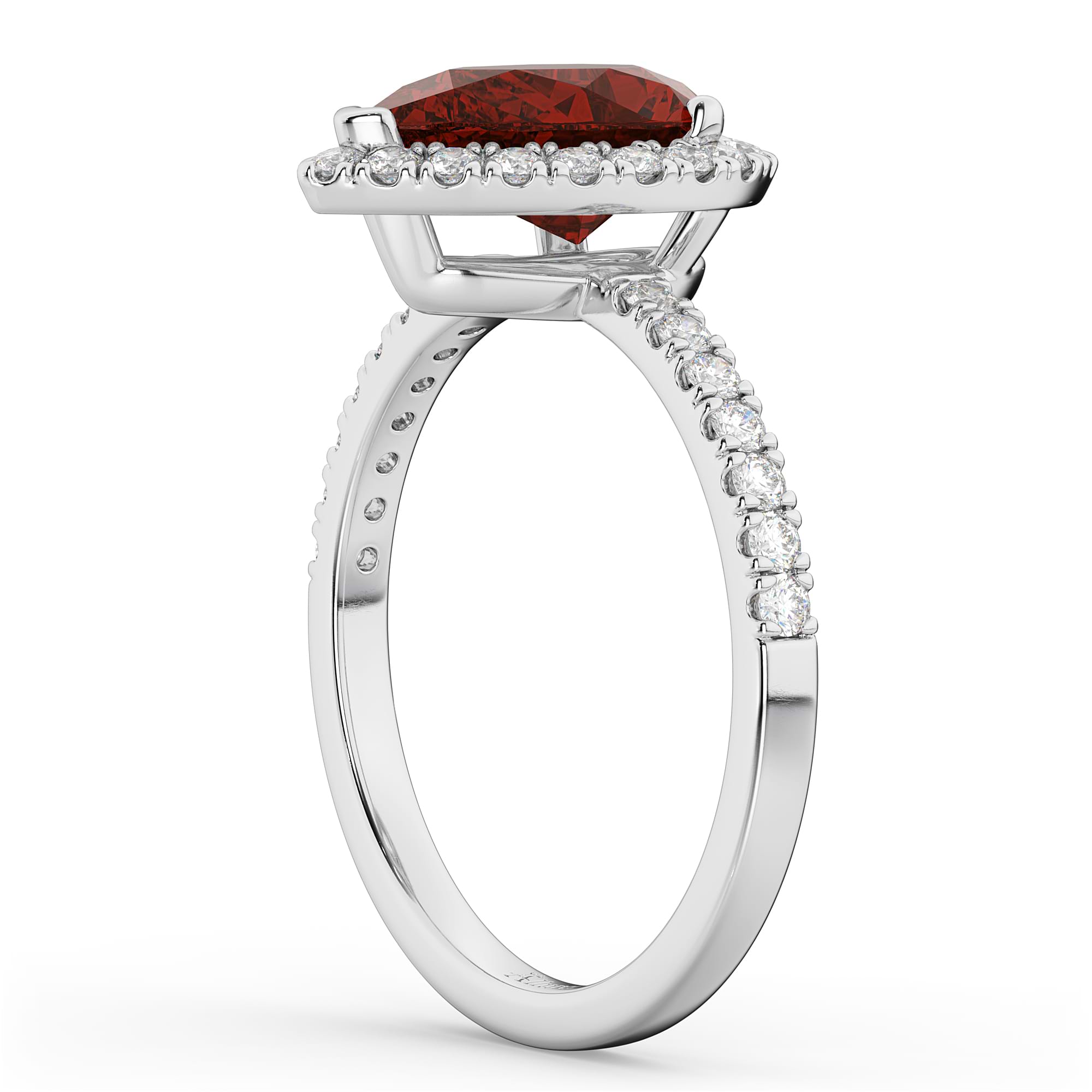 Pear Cut Halo Garnet & Diamond Engagement Ring 14K White Gold 2.31ct