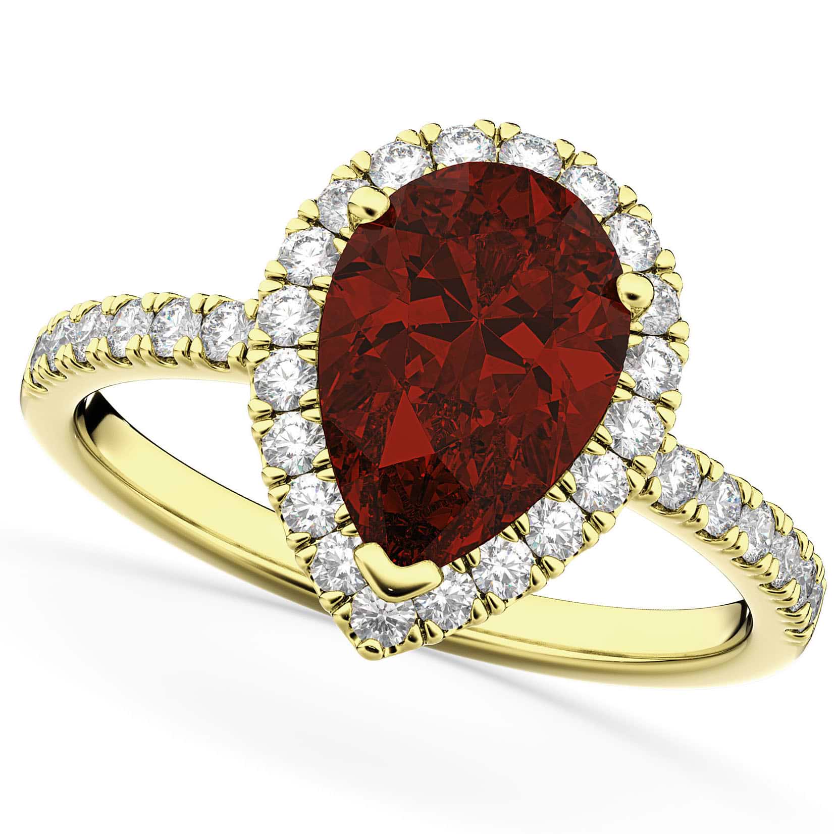 Pear Cut Halo Garnet & Diamond Engagement Ring 14K Yellow Gold 2.31ct