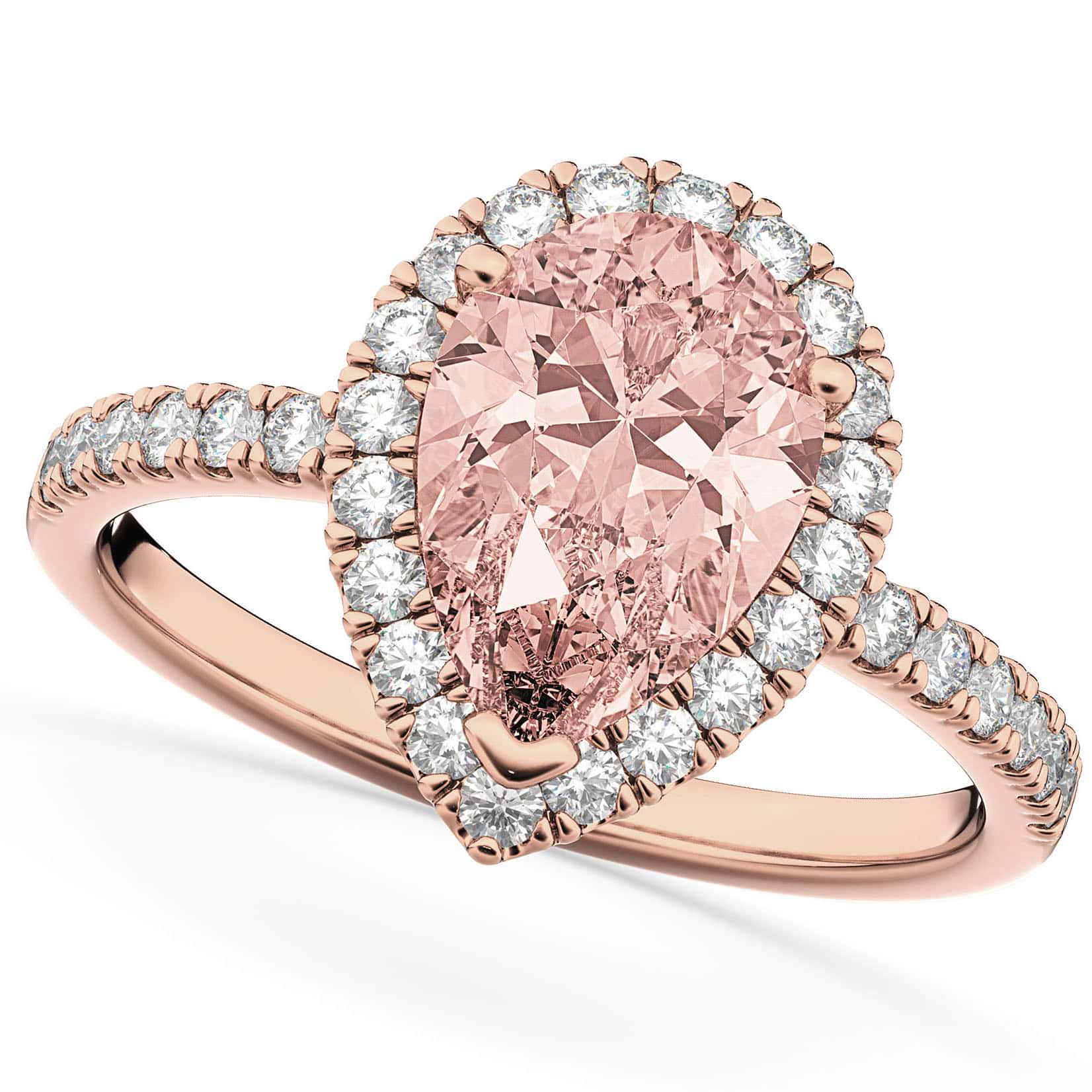 Pear Cut Halo Morganite & Diamond Engagement Ring 14K Rose Gold 2.51ct