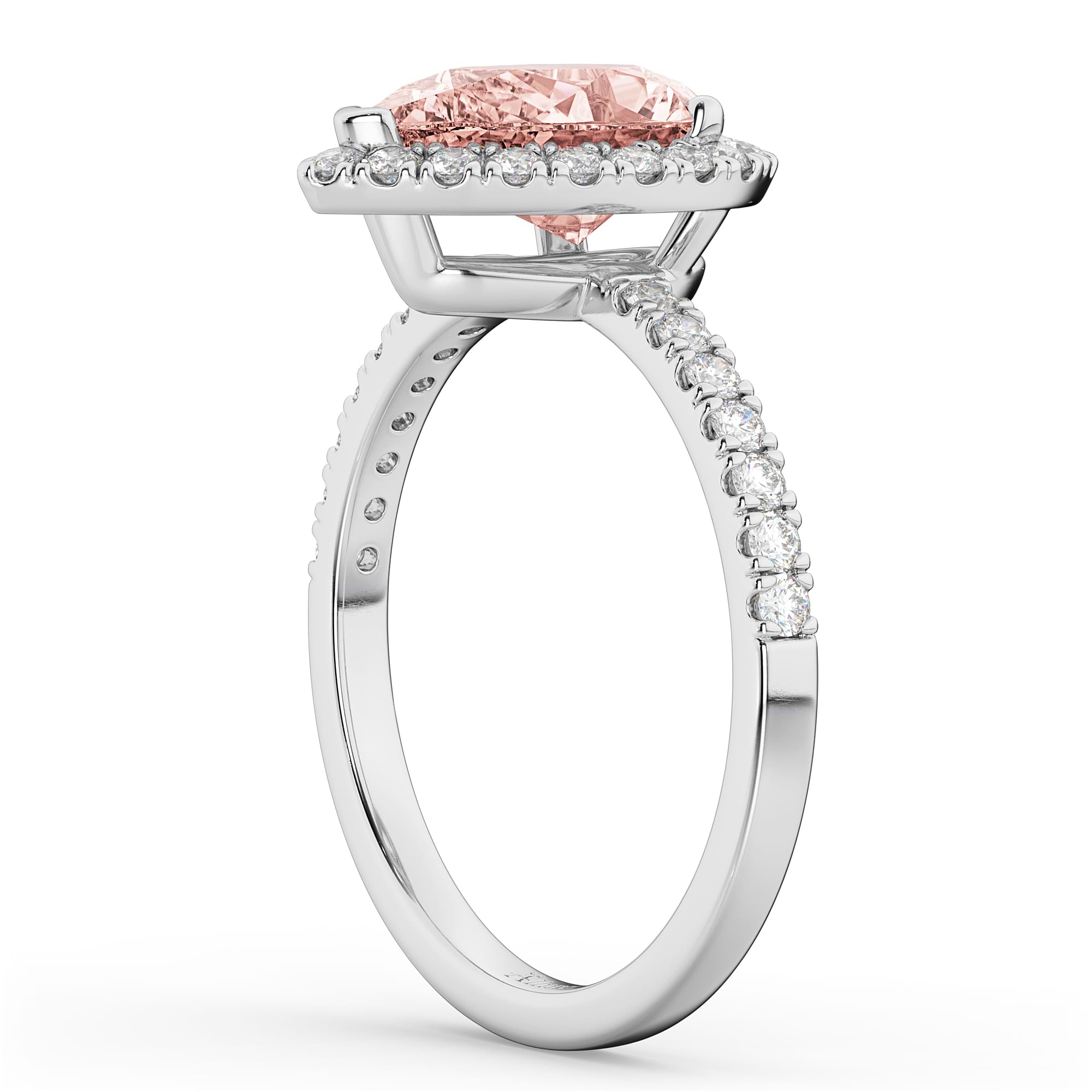 Pear Cut Halo Morganite & Diamond Engagement Ring 14K White Gold 2.51ct