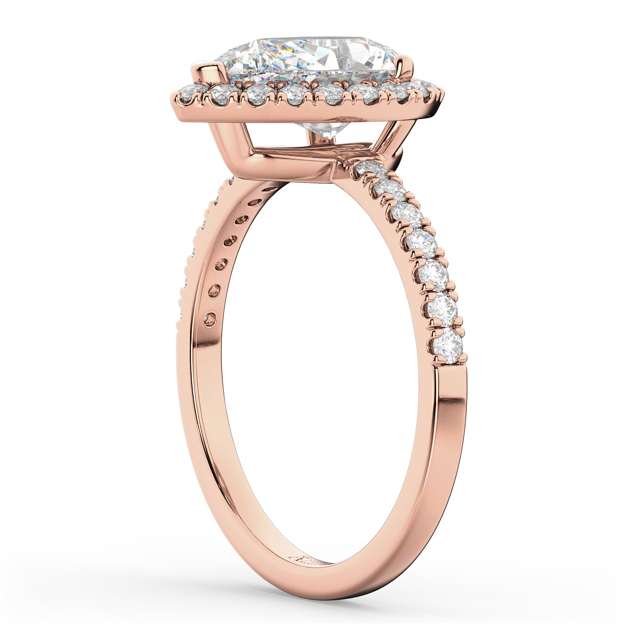 Pear Cut Halo Moissanite & Diamond Engagement Ring 14K Rose Gold 2.44ct