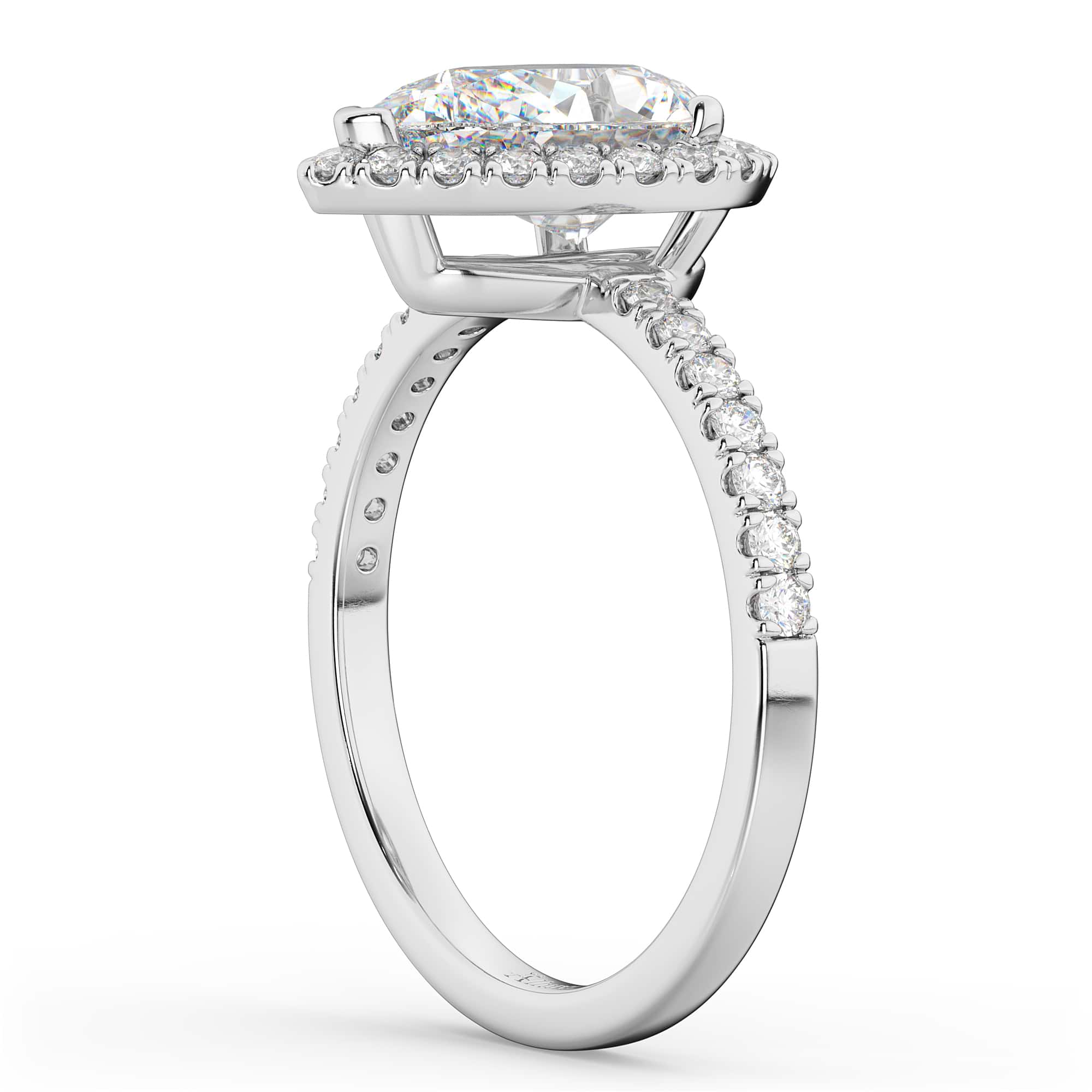 Pear Cut Halo Moissanite & Diamond Engagement Ring 14K White Gold 2.44ct